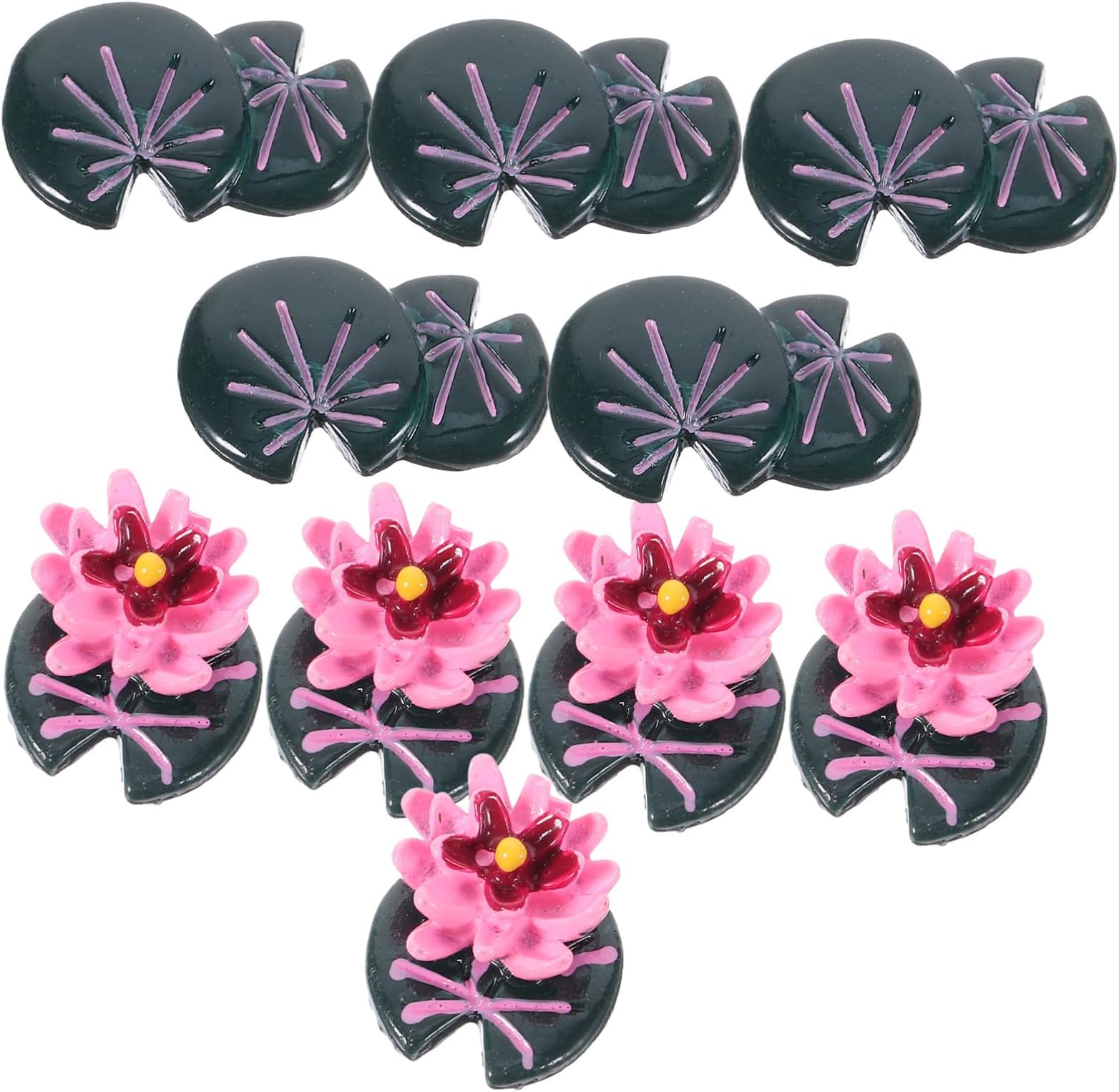 VICASKY Miniature Lotus Ornaments and Flowerpot Landscape Decoration Resin Garden Miniature Decors for Doll House Cake Decoration Compact Vivid Appearance Dark Green