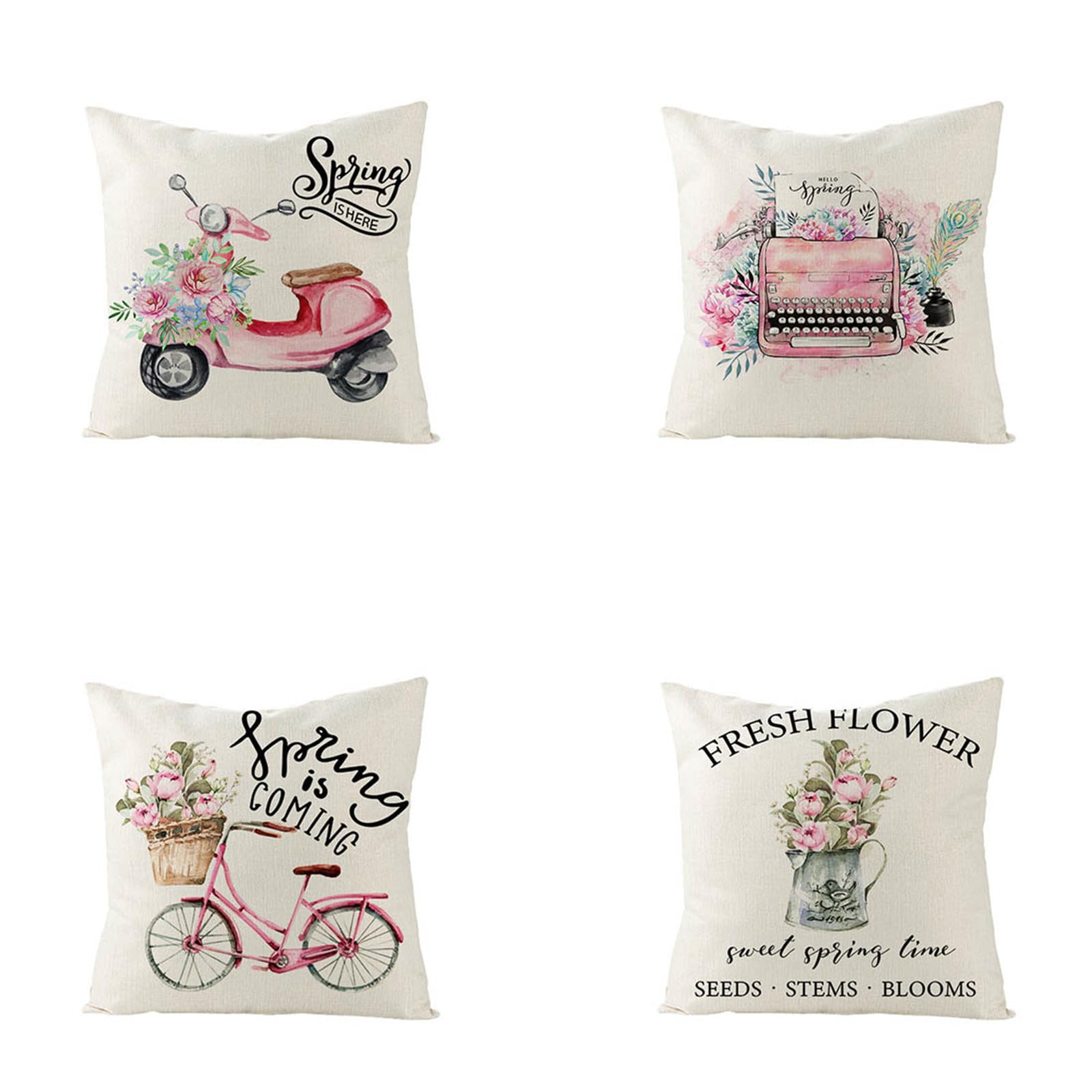 Housse de coussin de printemps déco lin lot de 4 taies 65x65 pour canapé salon