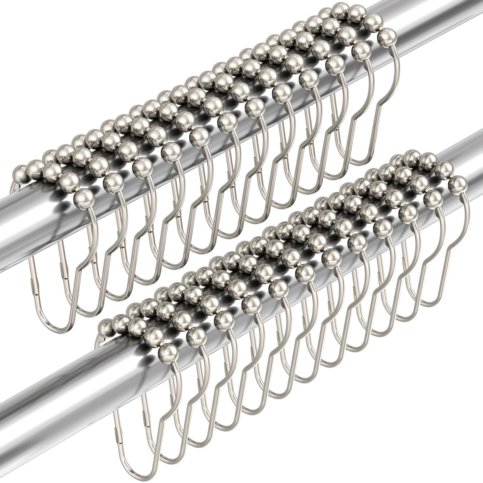Amazer Shower Curtain Hooks, Decorative Rust Proof Stainless Steel Shower Curtain Hooks for Bathroom Shower Rods Set of 24, Polished Nickel