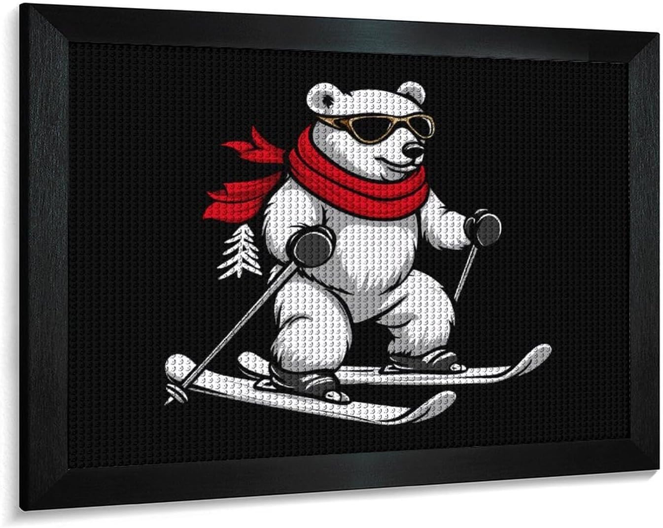 Skiing White Bear Ski Printed Diamond 5D Painting Kit 16x20in DIY Full Drill Craft with Tools for Home Wall Decor Gift Blackwood 50 * 40cm