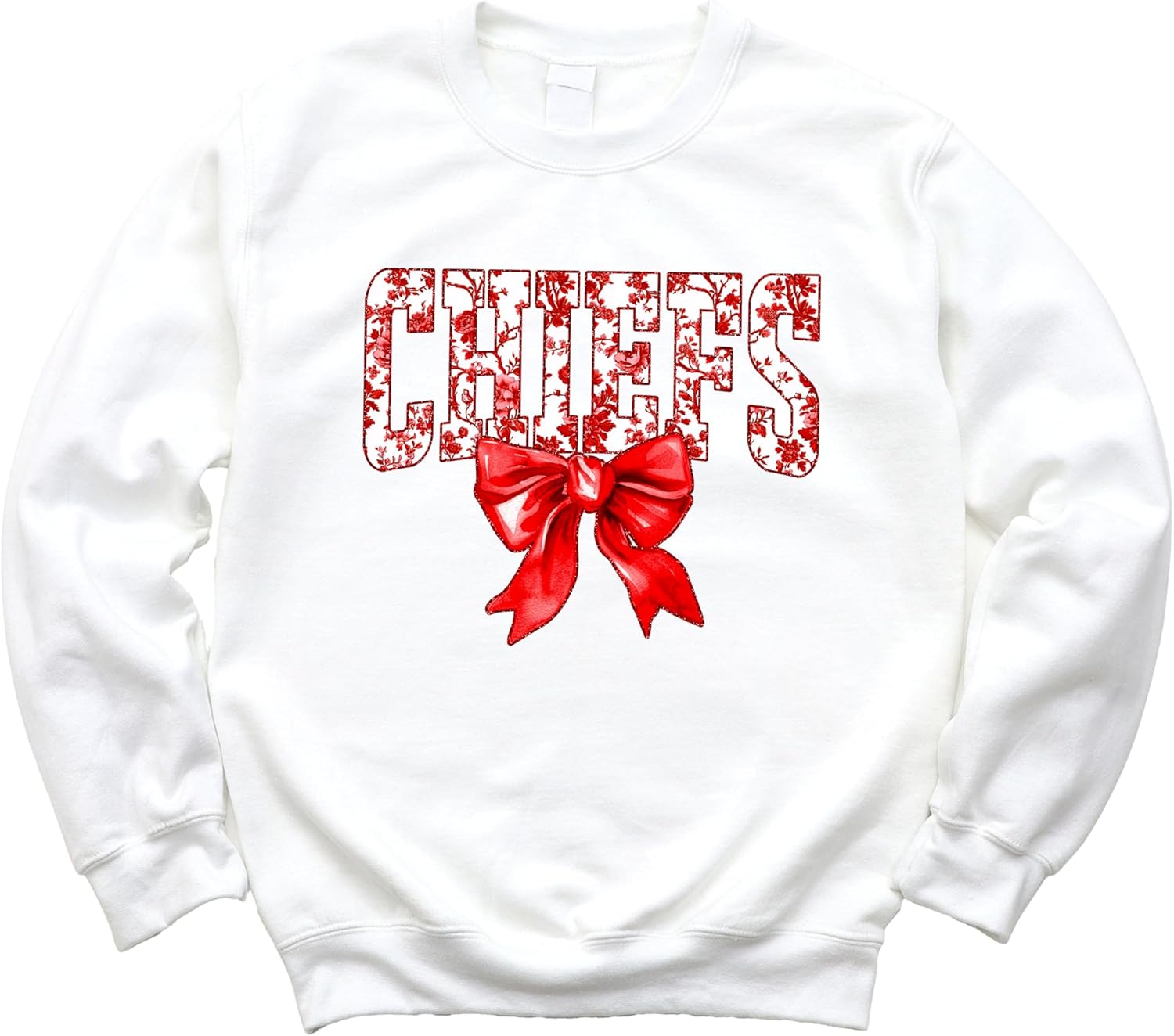 Olive Loves Apple Floral Chiefs Team Sweatshirt for Women, Teens & Kids Red Coquette Bow Sports Team Sweater