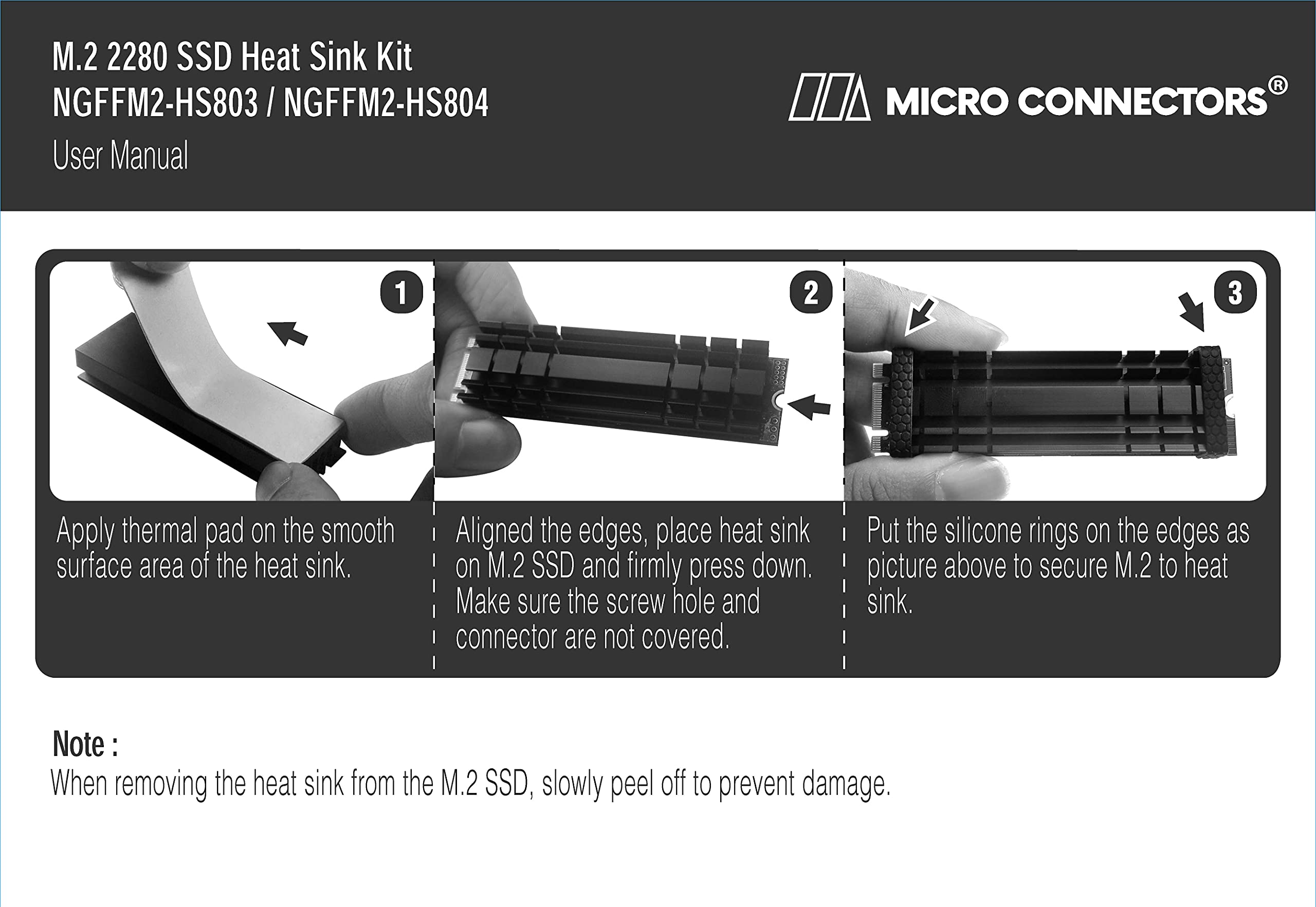 MICRO CONNECTORS Disipador de Calor M.2 SSD de 5 mm de Perfil bajo Compatible con PS5 y PC (NGFFM2-HS804-BK) Negro