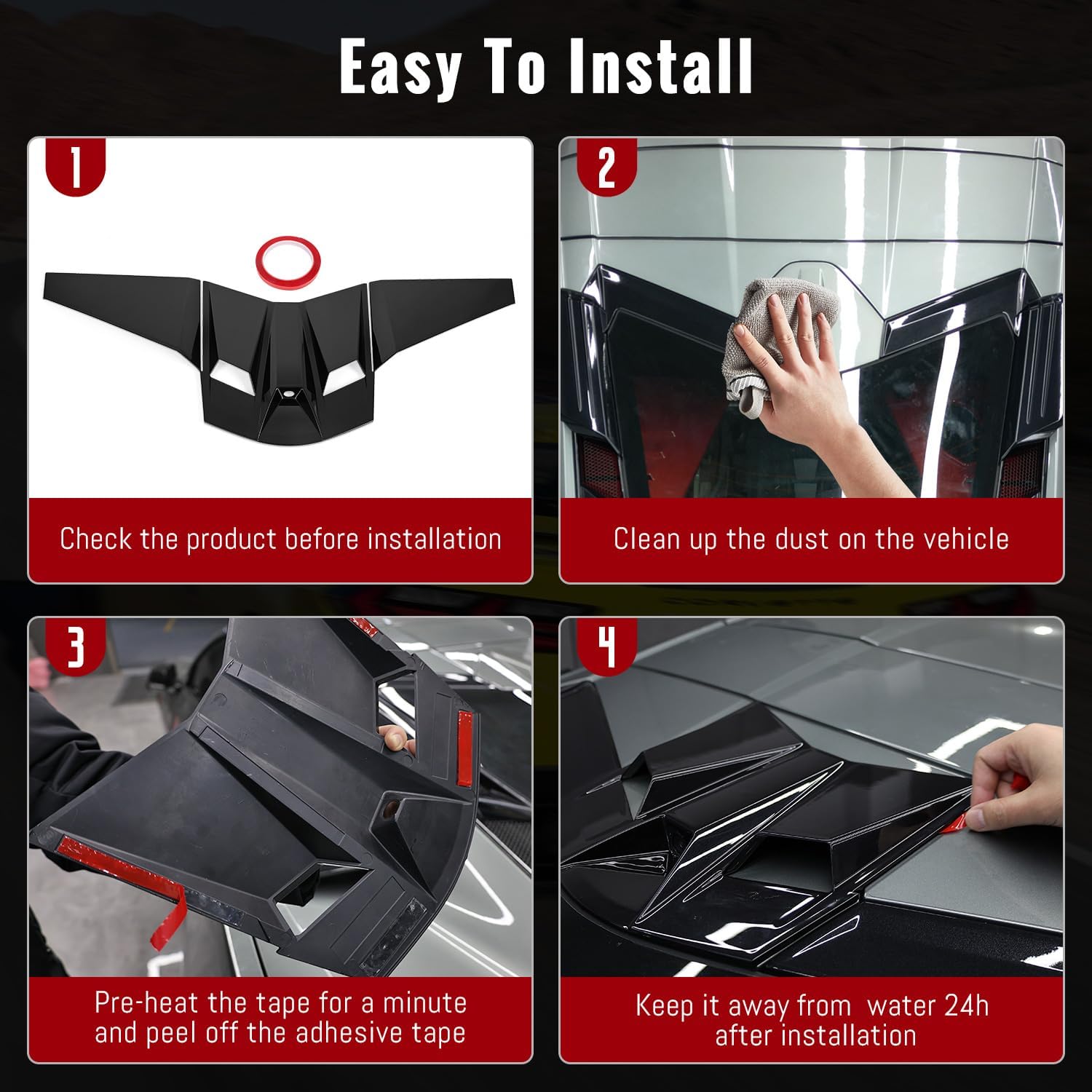 Rear Roof Camera Trim Cover fit for Corvette C8 Stingray Z51 2020+,for C8 Z06 2023+/E-Ray 2024+,Roof Edge Protector&Top Decklid Camera Overlay Set,3PCS (Glossy Black)