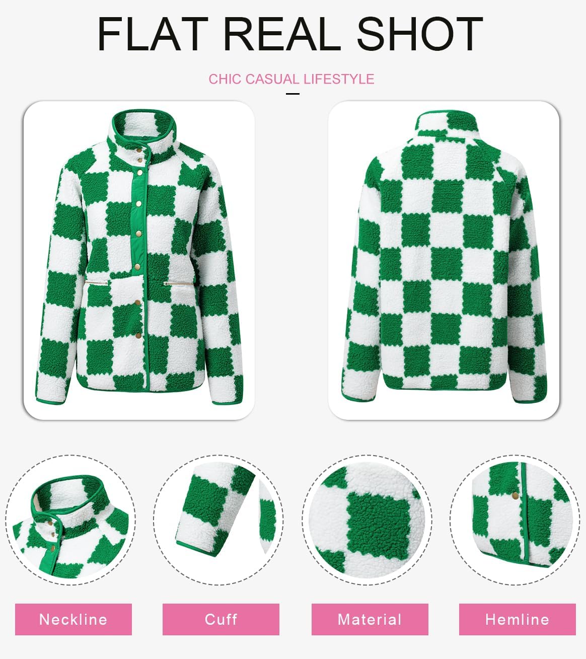 SHEWIN Jackets For Women Causal Sherpa Fall Jacket Loose Button Down Plaid Winter Coats - Image 4