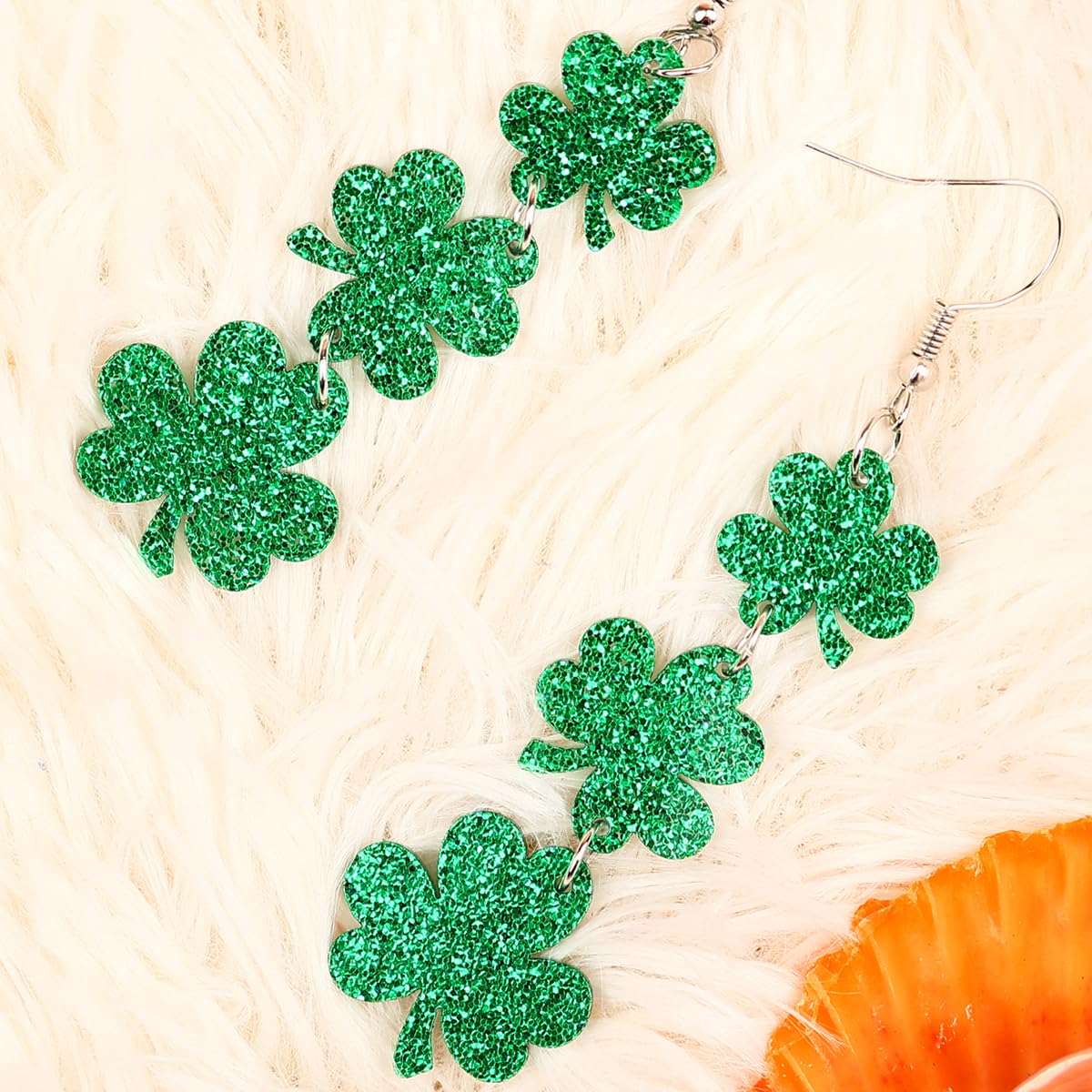 St. Patrick's Day Green Shamrocks Clover Earrings for Women,Good Luck Dangling Earrings,Irish St. Patrick's Day Decorations Accessories. - 3