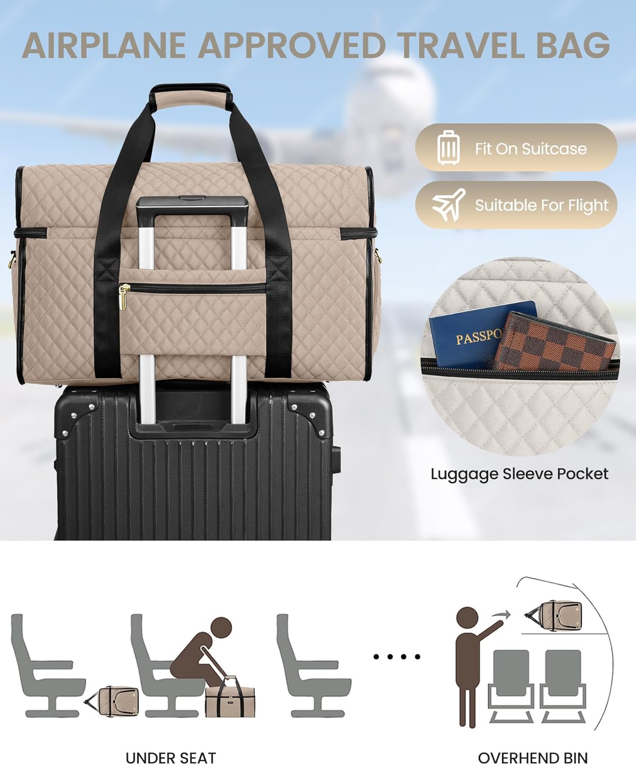 Weekender Travel Duffle Bag for Women: Overnight Bags with Shoe Compartment Carry on Bags for Airplanes with Toiletry Bag Weekend Yoga Gym Bag with Wet Pocket Nude Black - Image 5