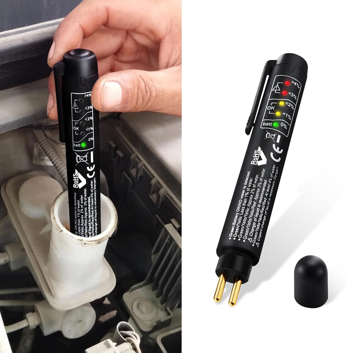 Brake Fluid Tester, Auto Brake Diagnostic Tool, DOT 3/4/5 Compatible, 5 LED Indicators