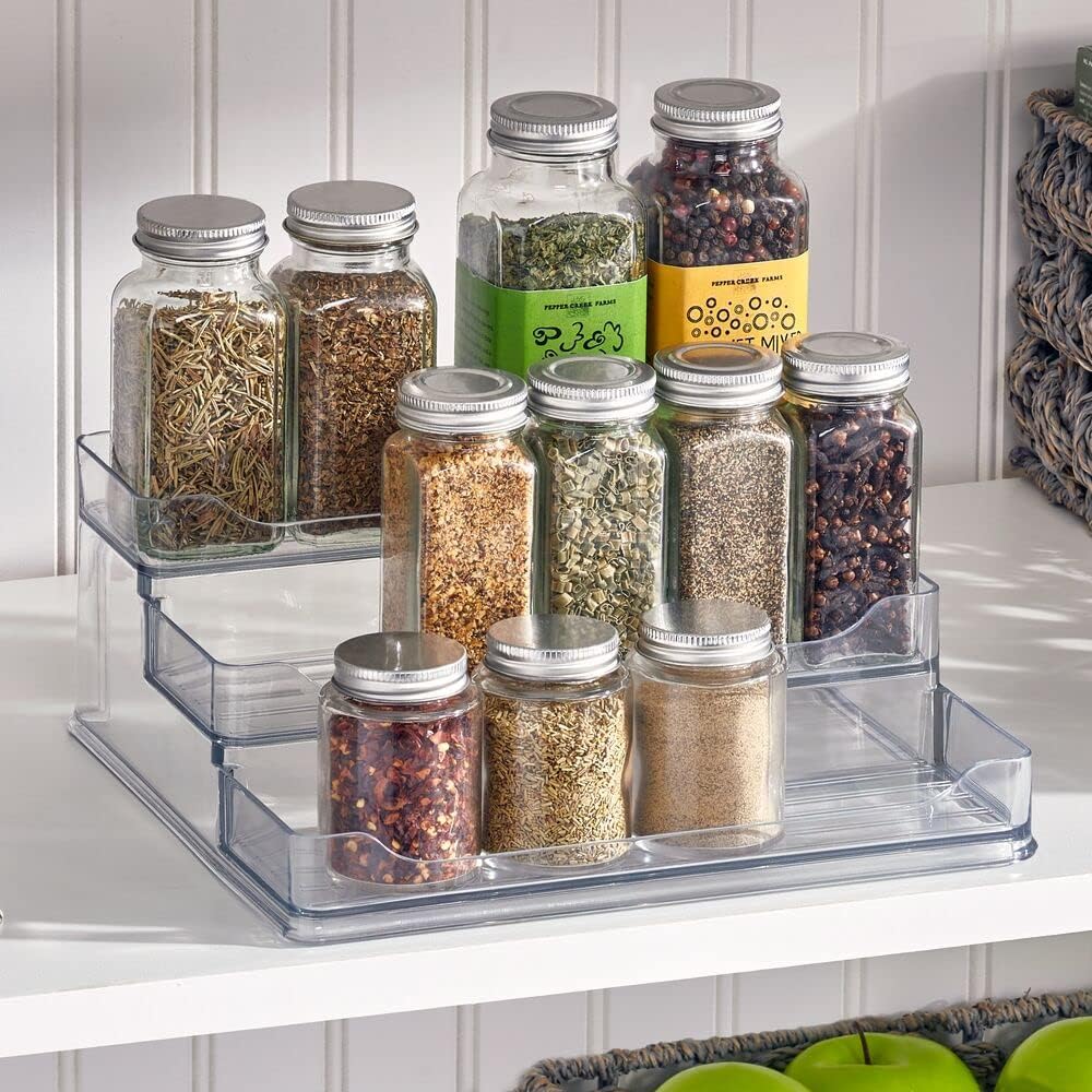 mDesign Tiered Cupboard Shelves — Freestanding Kitchen Pantry Storage