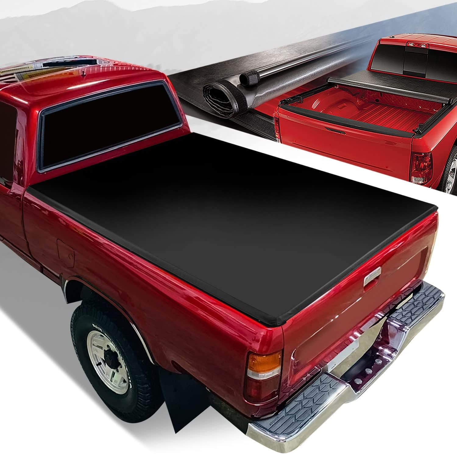 Auto Dynasty Soft Roll-up Truck Bed Tonneau Cover Compatible with 1995-2004 Tacoma 6.3Ft Fleetside/Styleside Bed, Matte Black Soft Vinyl Top
