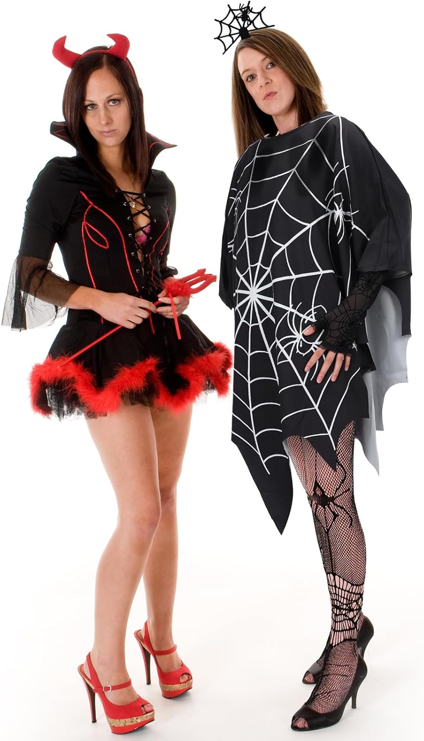 Hicarer 4 Pcs Halloween Women's Spiderweb Poncho Costume Spider Headband Poncho Net Tights Arm Warmer Cosplay Party Dress up - Image 3