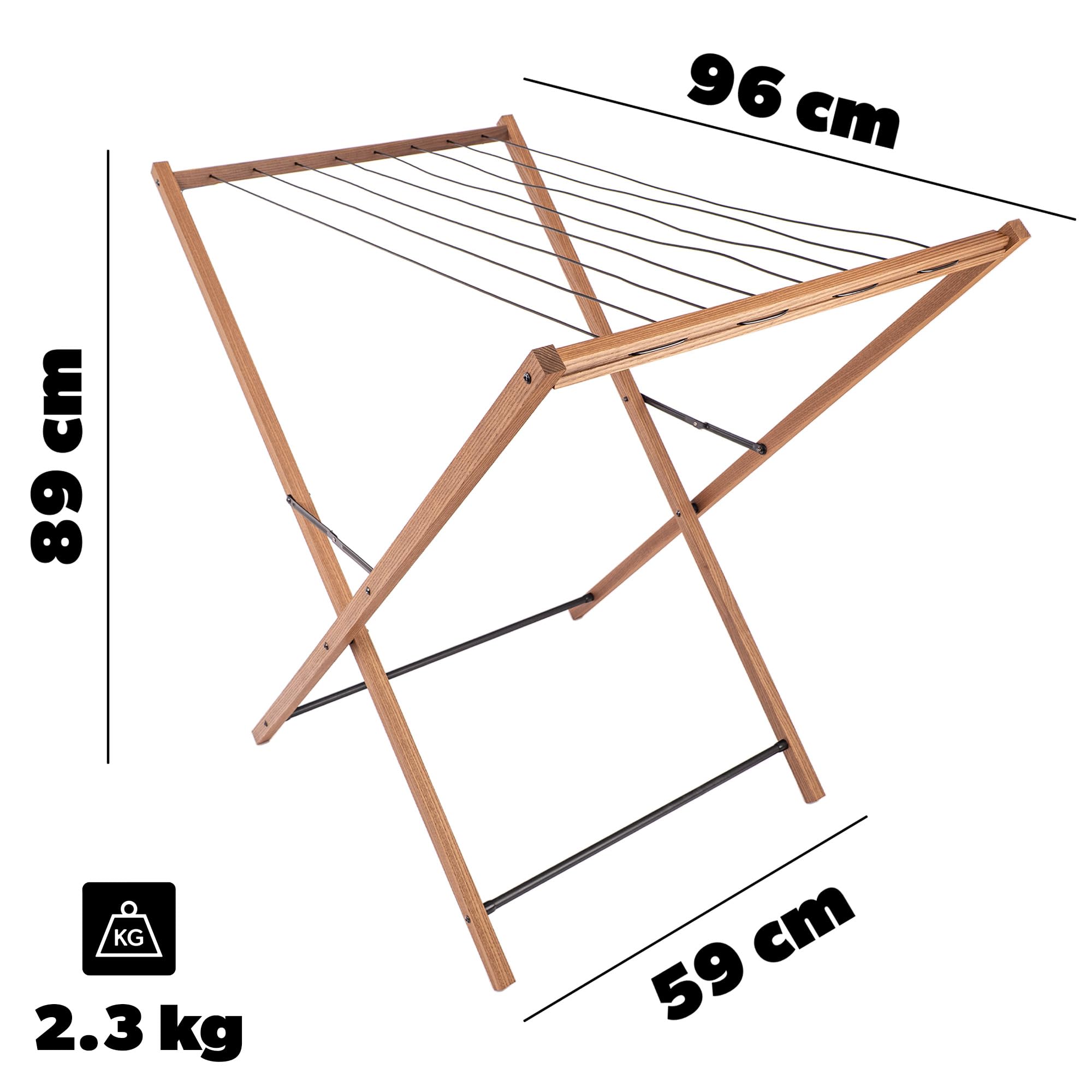 KADAX Wäscheständer aus Holz, 7m² Trockenfläche, 96 x 89 cm, Stabiler Standtrockner zum platzsparenden Trocknen von Kleidung, Handtüchern & Bettwäsche, klappbarer Wäschetrockner