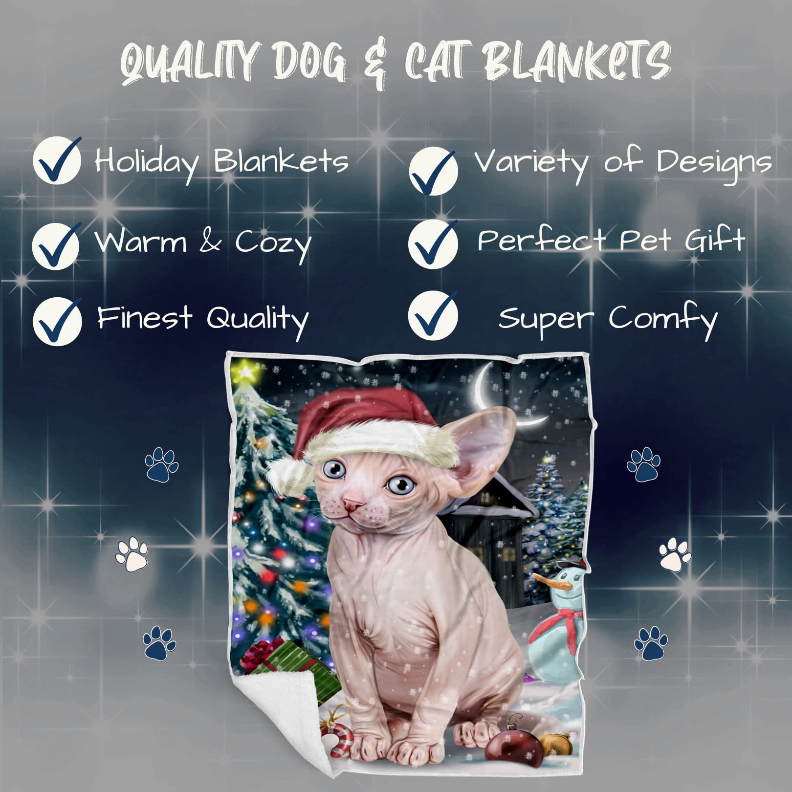 Doggie of the Day Sphynx Cat Blanket - Have a Holly Jolly Christmas - Super Soft & Warm Pet Theme for Sofa or Bed, Warm Fleece, Sherpa or Woven Material, BLNKT76166 (50x60 Woven)