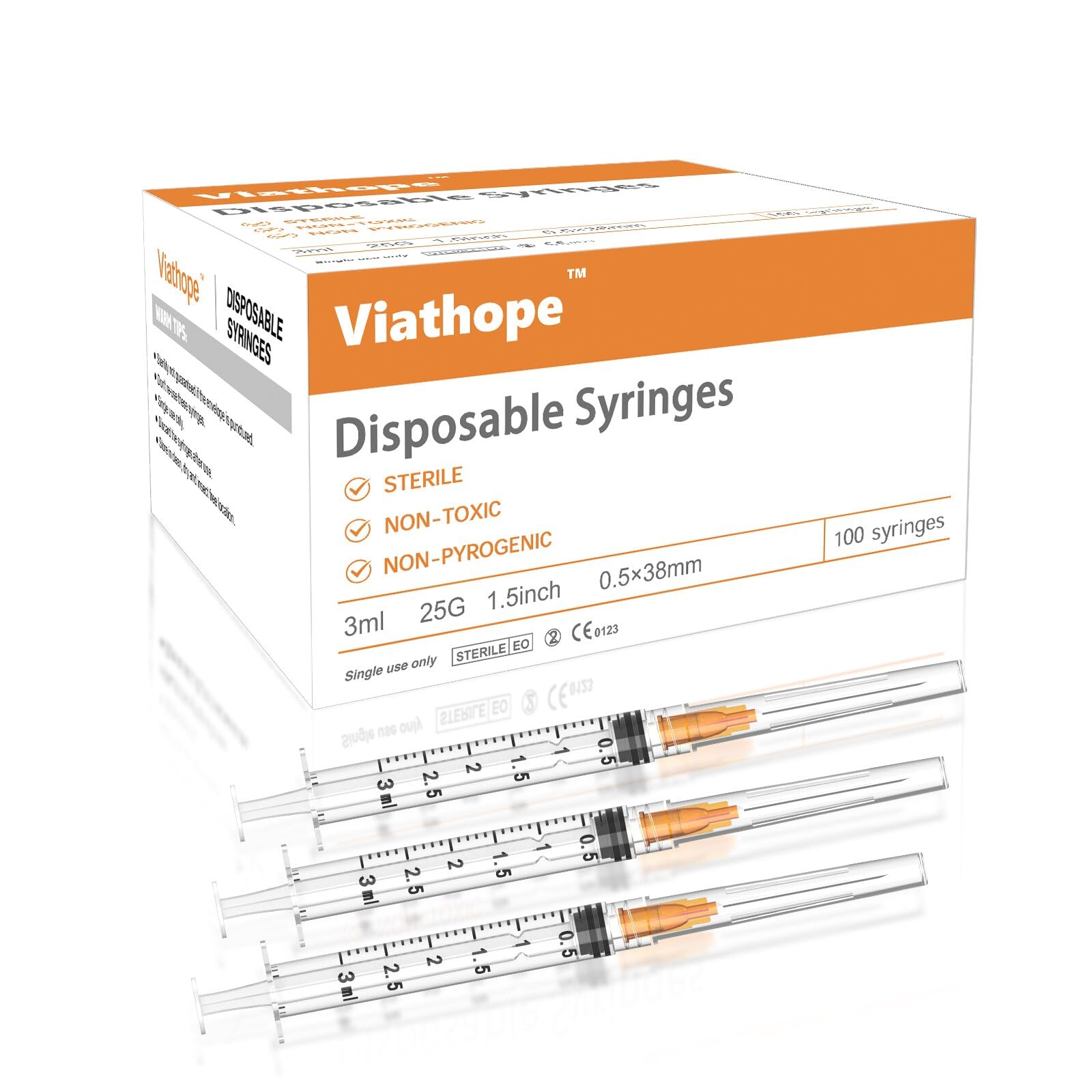 100 Pack 3ml with 25Ga 1.5inch Lab Supplies, Disposable Syringe with needle, Individually Packaged