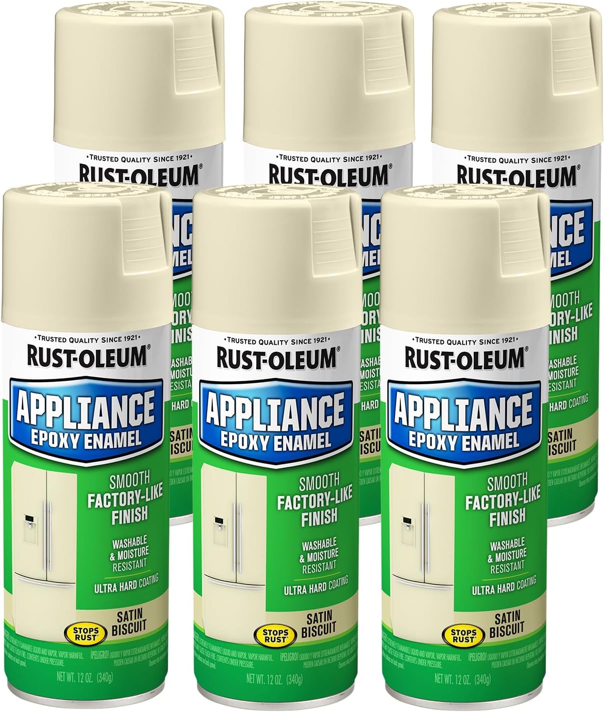 Rust-Oleum 210372-6PK Specialty Appliance Epoxy Spray Paint, 12 oz, Biscuit, 6 Pack