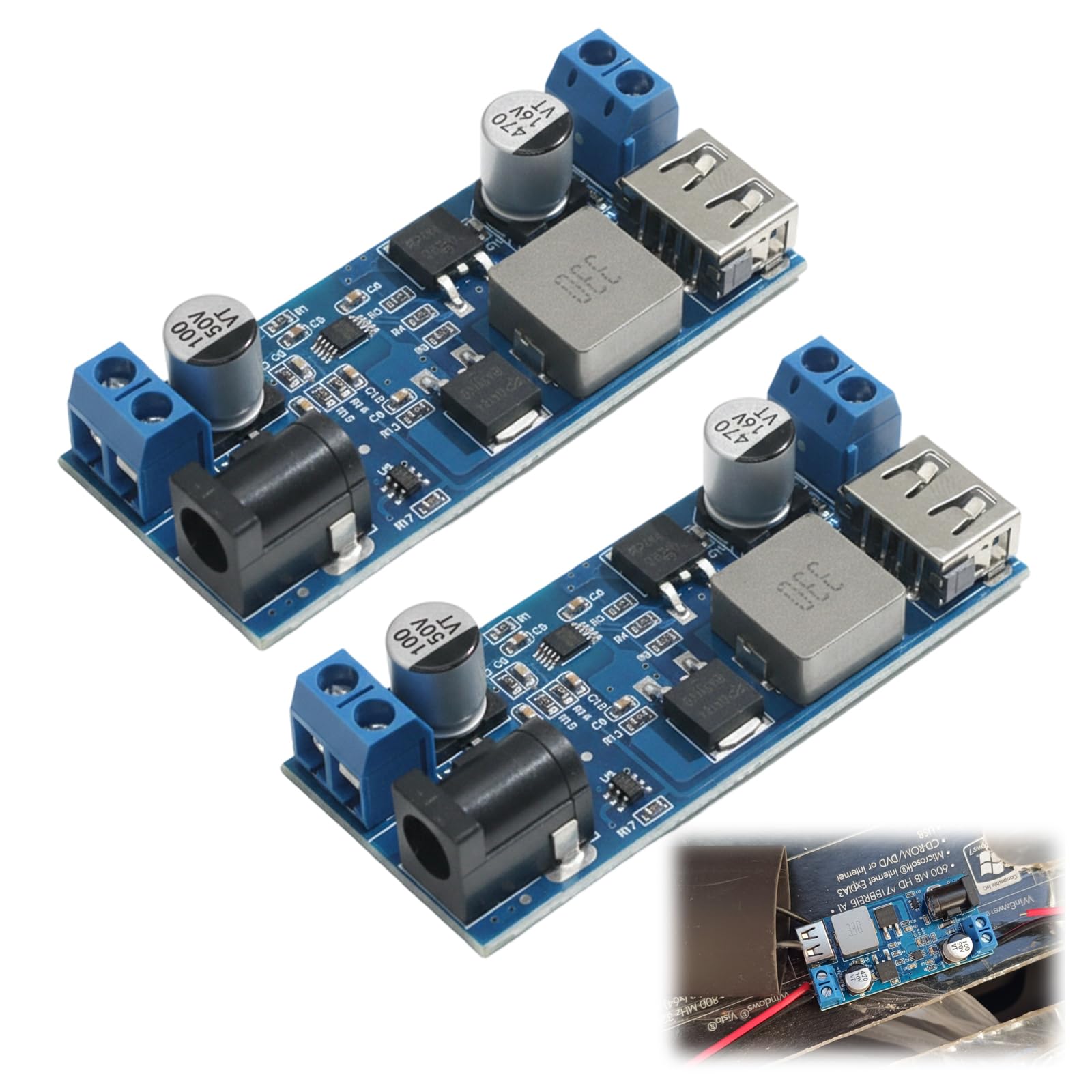 2Pcs DC-DC 5A Power Buck Converter, Power Down Module, 12V to 5V/24V to 12V High Efficiency Voltage Regulator, Step-Down Module with USB Port for DIY Electronics Projects, 9-36V Input Compatibility