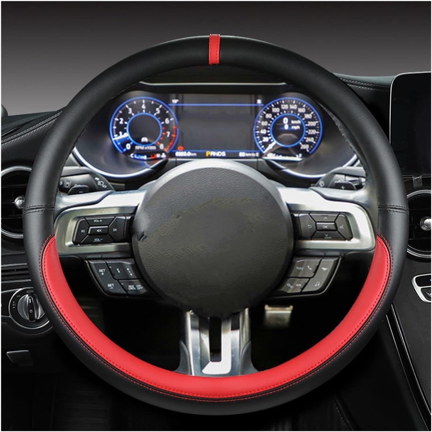 For Mustang 2015-2019 For Mustang GT 2015-2019 Non-Slip Car Steering Wheel Cover Car Steering Wheel Cover Accessories(Red)