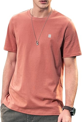 Men's Pure Cotton T-Shirt, Classic Round Neck Short Sleeved Top，Mens Crew Neck T