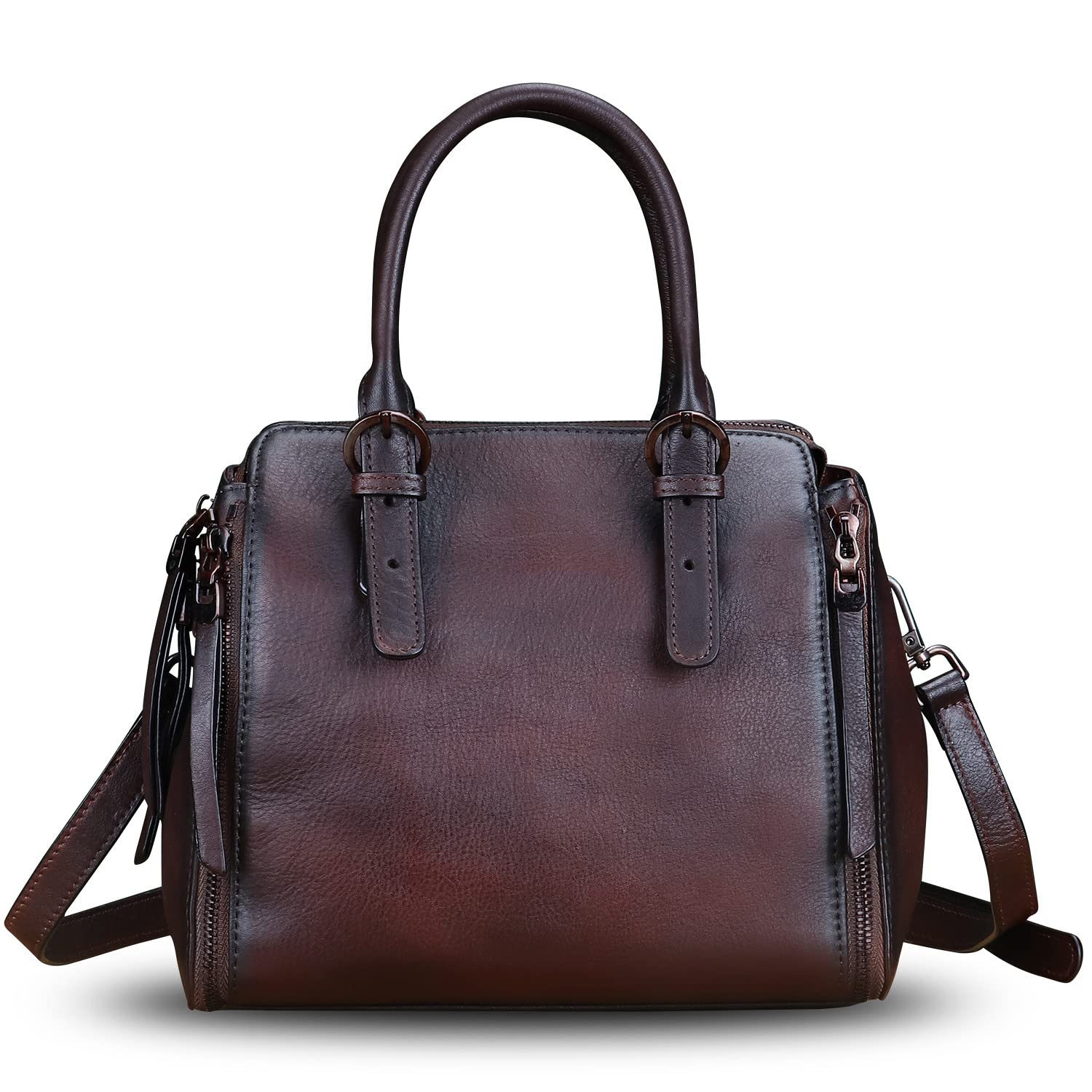 Genuine Leather Handbags Satchel for Women Purse Vintage Handmade Top-Handle Handbag Crossbody Shoulder Bag (Coffee)