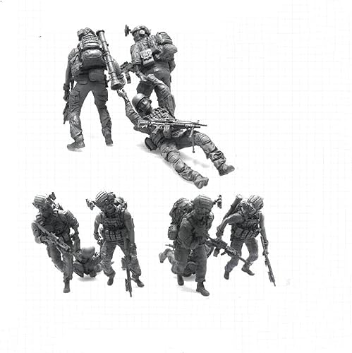 Miniatura 4 de Risjc 1/35 Tema militar Comando de Rescate Camaradas en armas Kit de modelo de resina (3 personas, sin base) sin montar y sin pintar Mini soldado