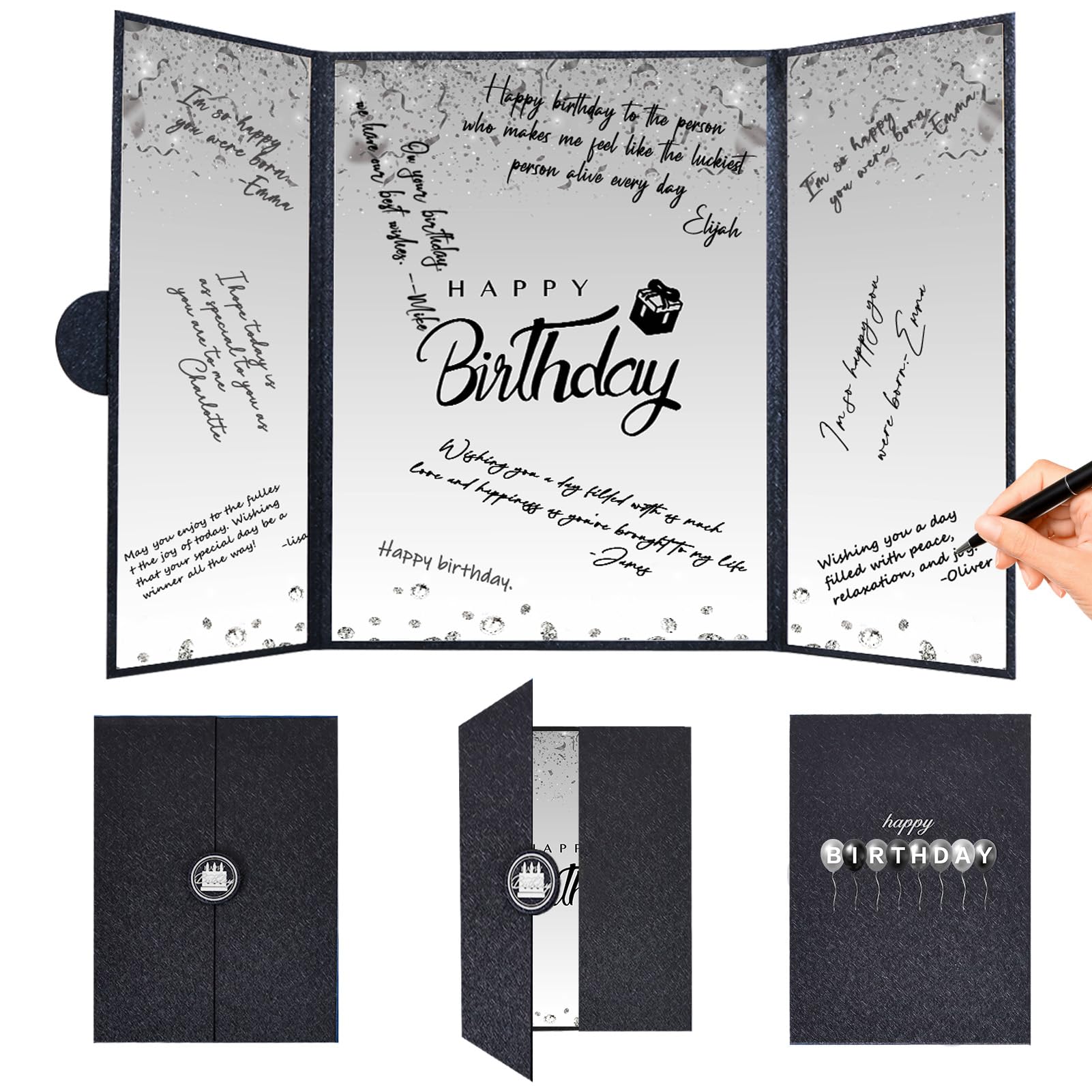 Crenics Black and White Birthday Guest Signature Book Alternative 18" x 12"