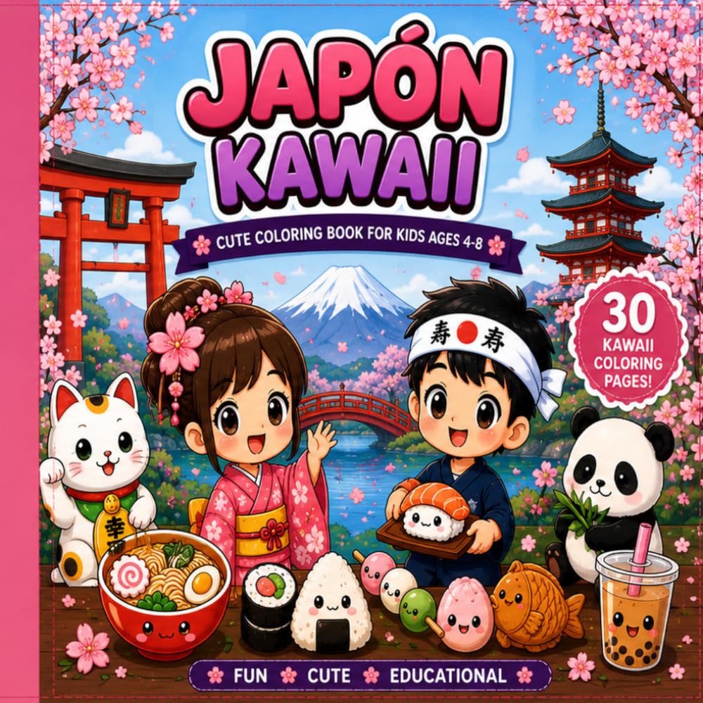 Japón Kawaii: Cute Coloring Book for Kids Ages 4-8 (kawaii travel Adventures)