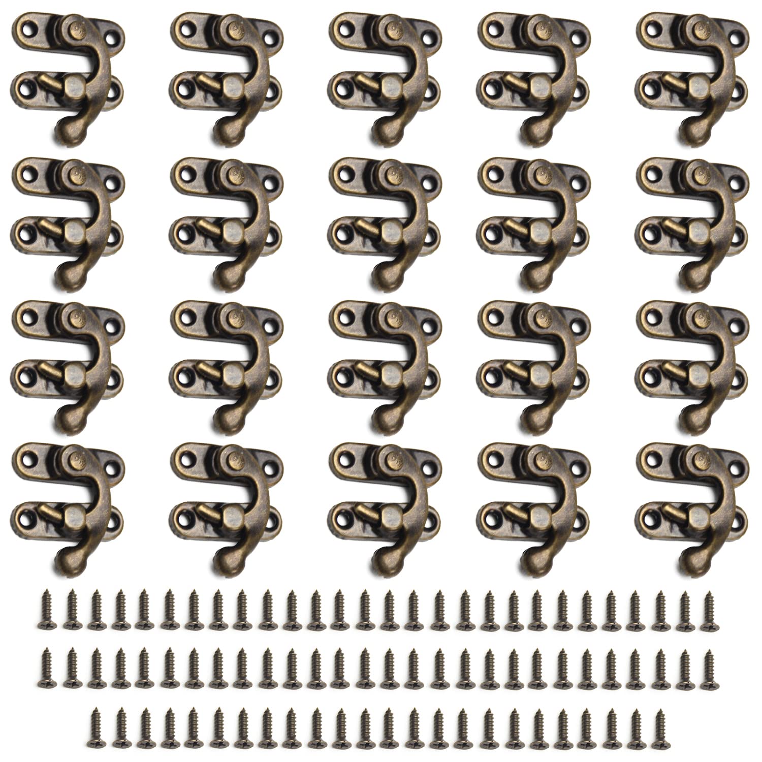 Mromax Plated Antique Bronze Antique Right Latch Hook Hasp, Swing Arm Latch Plated Bronze With Screws 32 X 27Mm / 1.26 X 1.06Inch 20Pcs