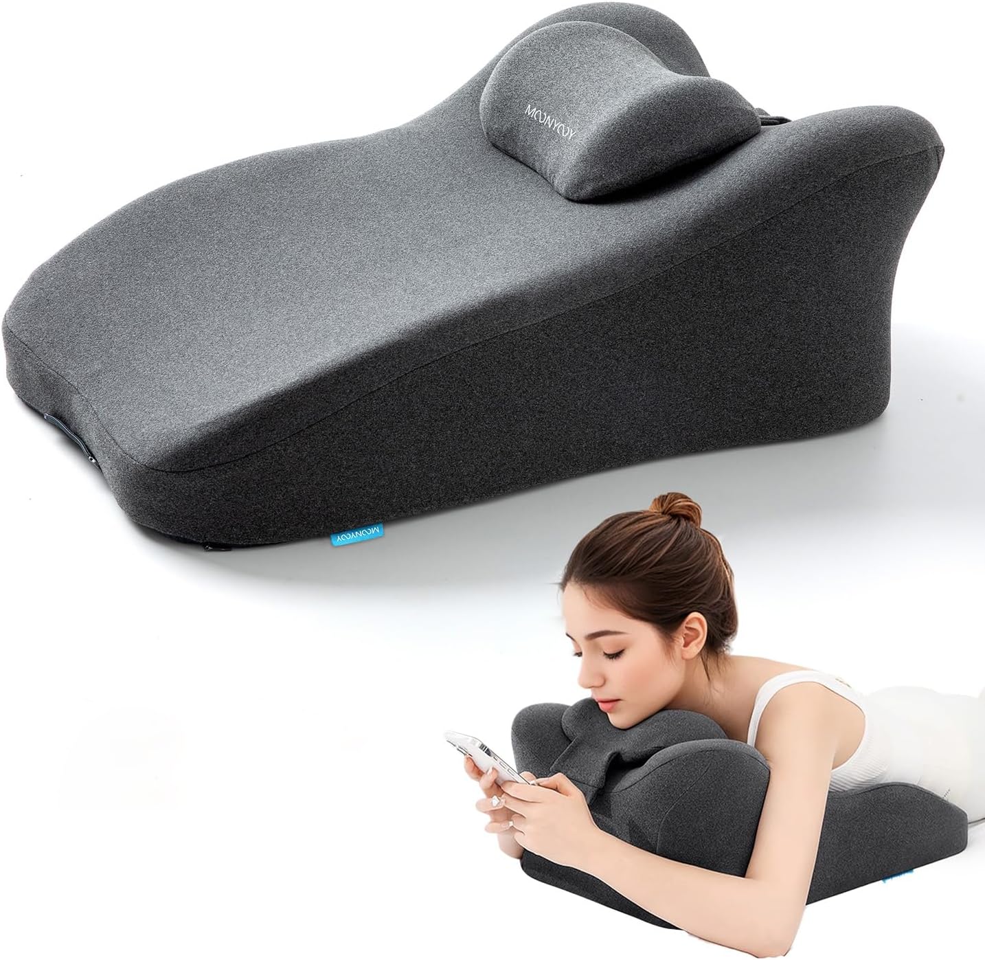 Reading Pillow for Prone, Lying and Sitting in Bed, Wedge Pillow for Headboard, Ergonomic Memory Foam Bed Wedge Pillow for Chin & Back Support, Ideal for Massage and Sleeping - Gray