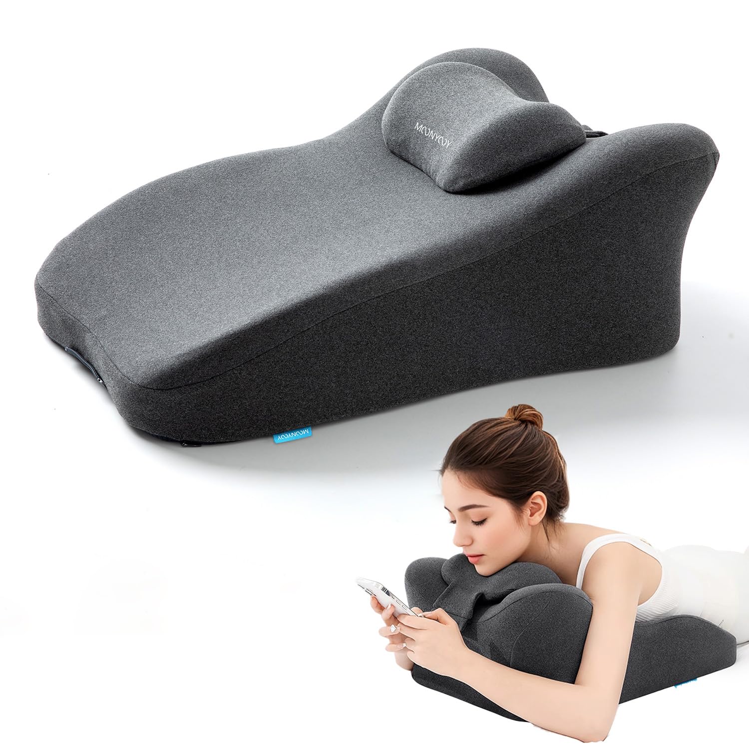 Ergonomic Face Down Pillow for Sleeping,Reading Wedge Pillow for Headboard,Adjustable Height Prone Position Pillow,Memory Foam Pillow for Stomach Sleeper,Back Pain Relief Incline Cushion