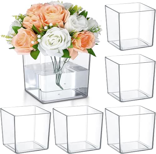 Tioncy 6 Pieces 6 x 6 Acrylic Square Vases for