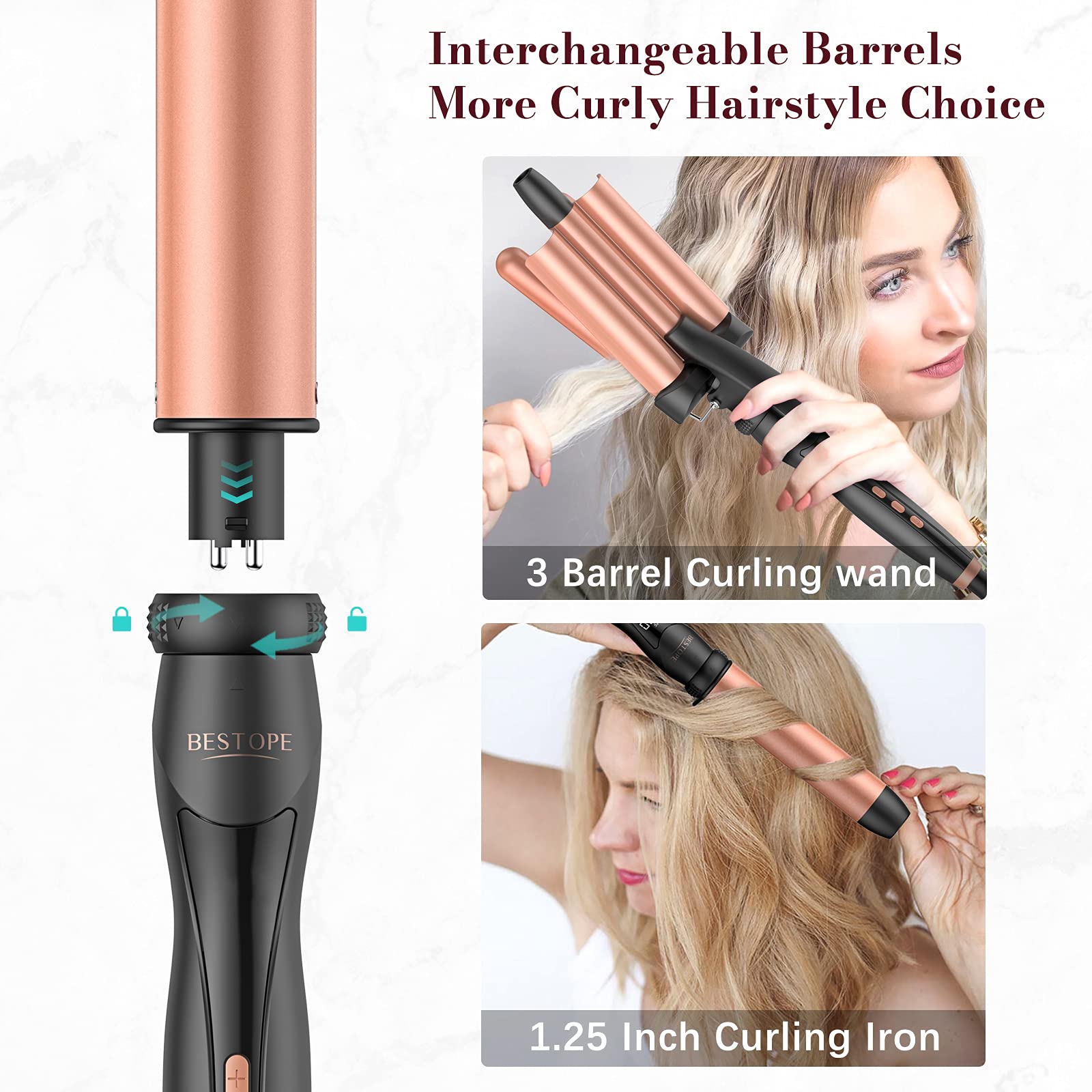 Beach Waver Curling Iron 5 in 1 Curling Wand Set with 3 Barrel Hair
