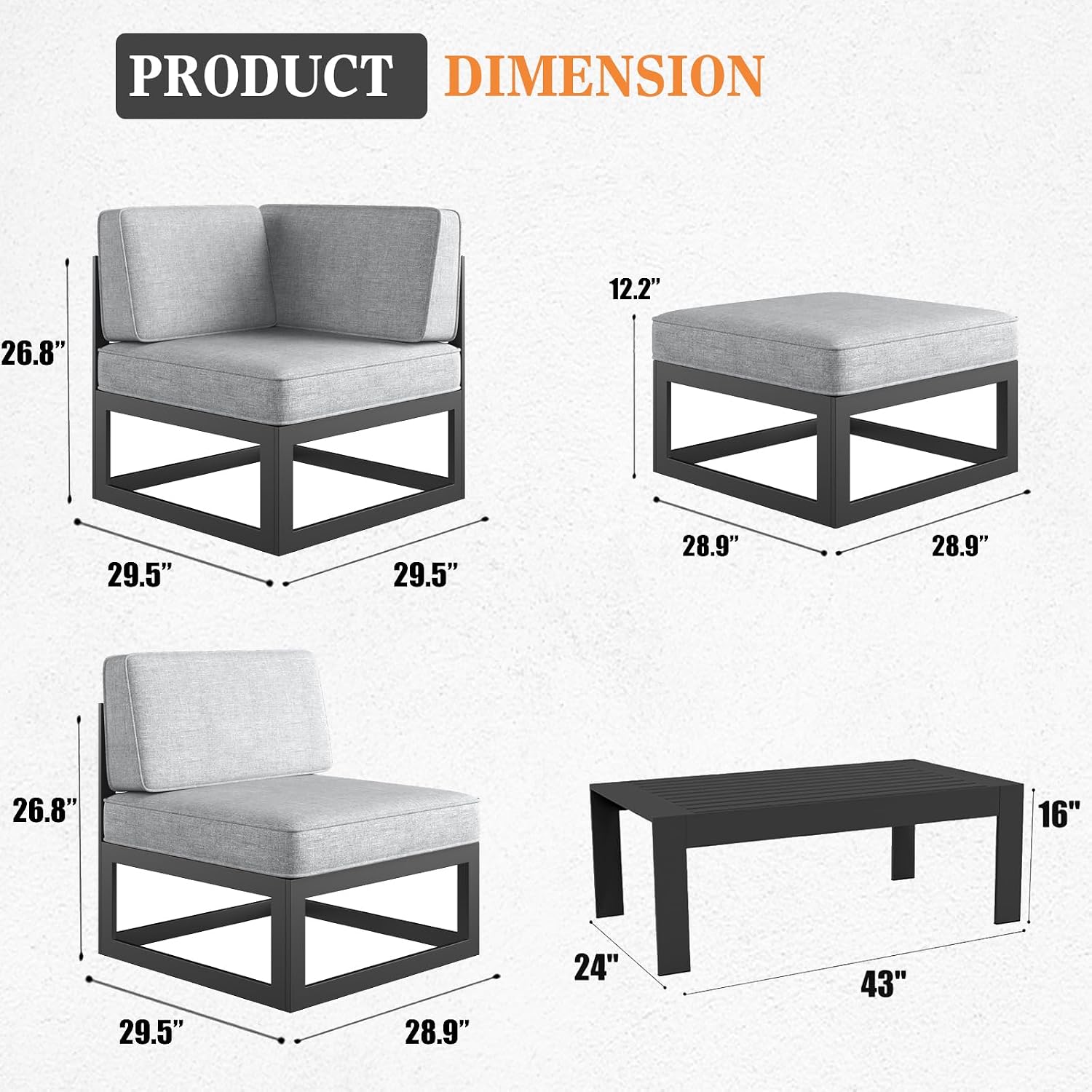 11 Pieces Aluminum Patio Furniture Set with Coffee Table, Metal Outdoor Conversation Sofa Set with Seating Cushions