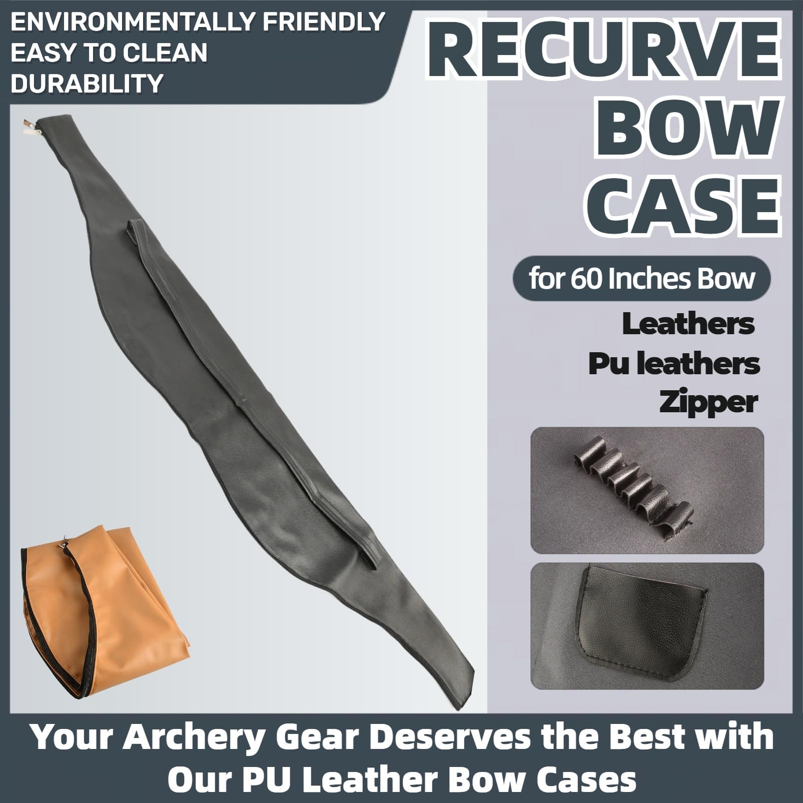 wolfman 60 Pouces étui pour Arc Recurve Traditionnel étui pour Tir à l'arc, étui pour Arc Recurve en Cuir avec 6 Emplacements pour Flèches, Sac d'arc Recurve Accessoire de Tir à l'arc