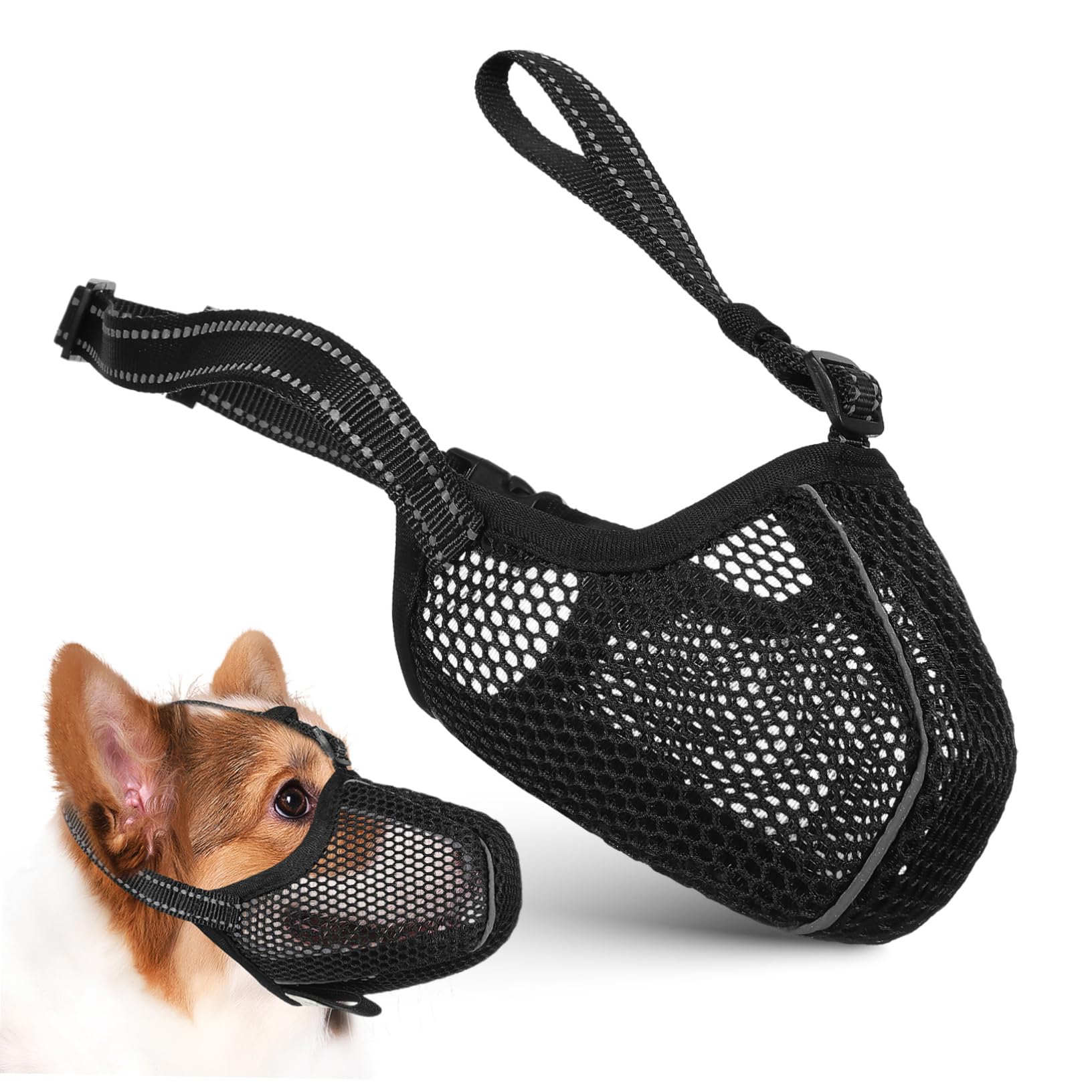Dog Muzzle, Soft Mesh No Barking Pet Muzzles for Small Medium Large Sized Dogs to Anti & Prevent Barking Biting Chewing, Allows Panting and Drinking (L, Black)