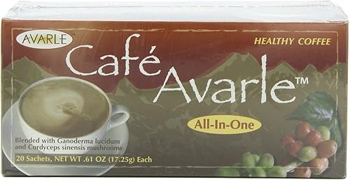 Café saludable todo en uno con ganoderma y cordceps. Crema, azúcar y xilitol, 1 caja (20 paquetes de Ea)