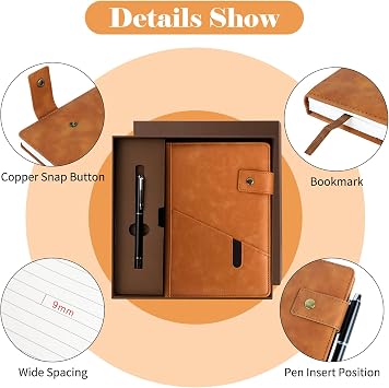 Leather Journal Notebook Gift Set, Vintage Diary A5 Notebook with Pen Gift Box Gift Bag, Personalised Notebooks Classic Business Daily, Travel Journals for Women Men Gift Christmas(Brown)