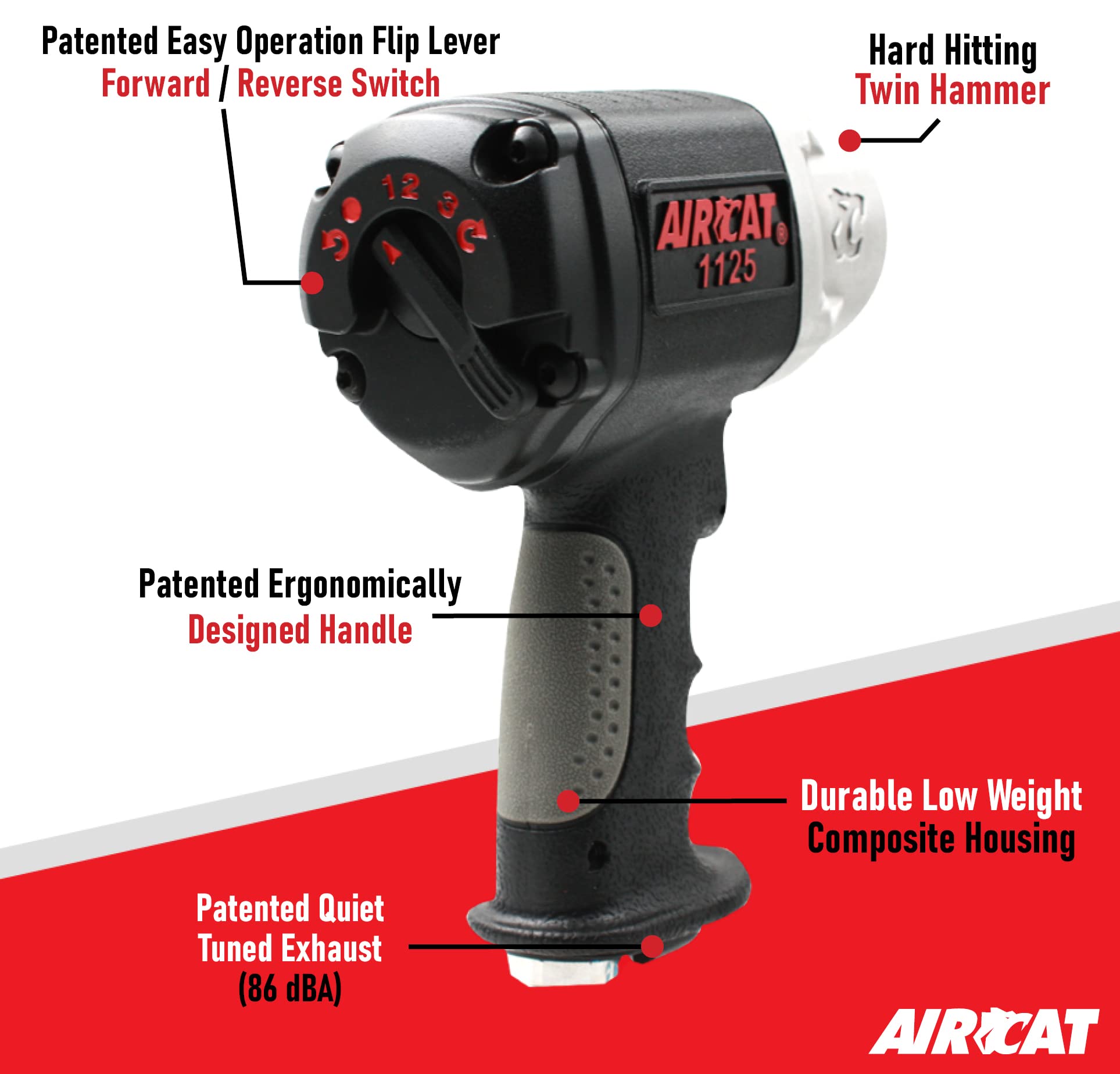 AIRCAT 1125 1/2-Inch Composite Impact Wrench, Heavy-Duty Pneumatic Tool for Versatile Application, Composite Housing - Image 2