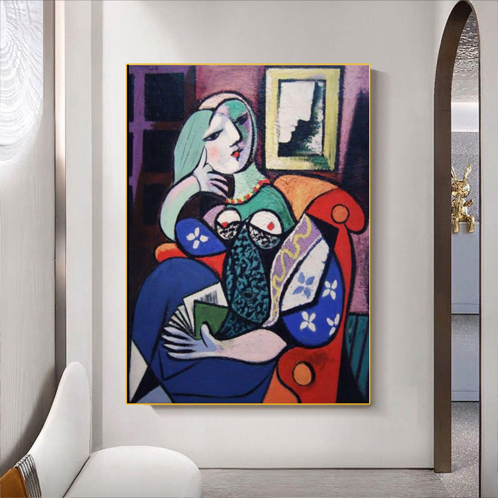 ピカソ 油彩画 キャンバス画 サイン有 額装 人物画 美術品 ピカソ 油彩