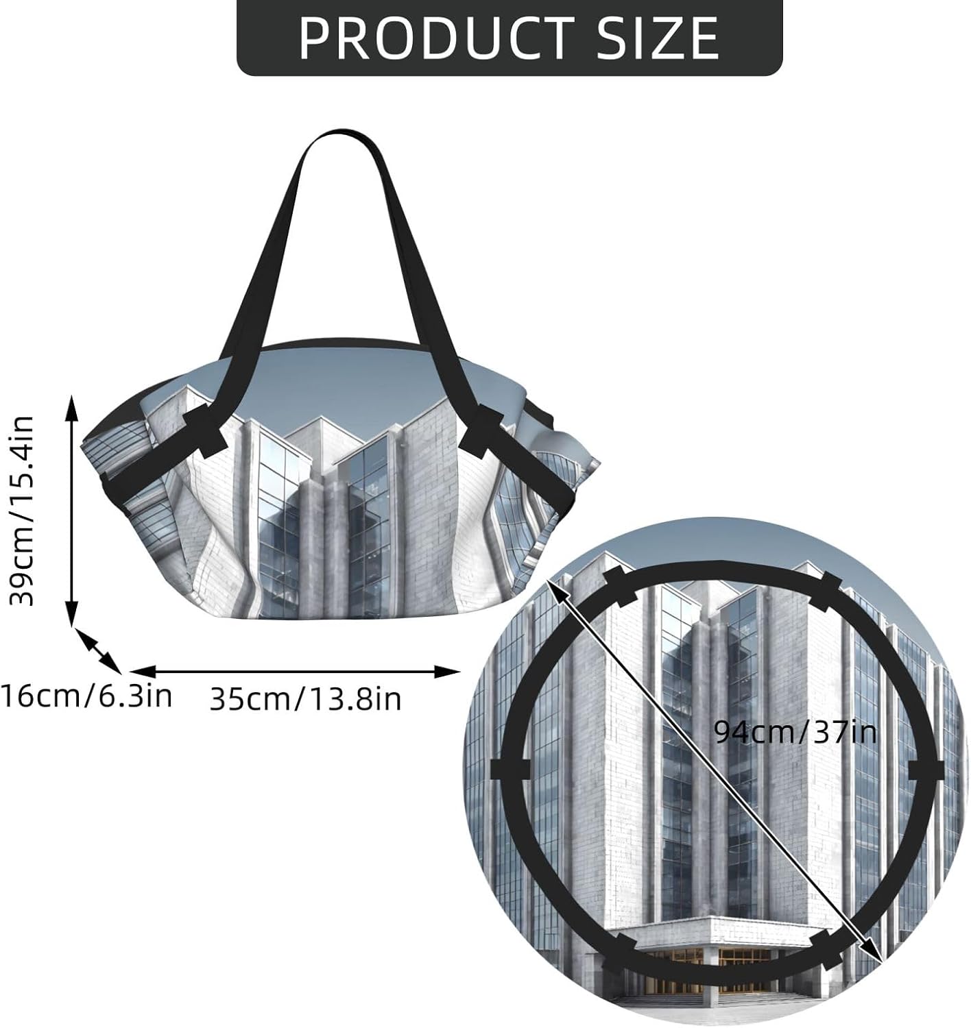 Foldable Camping Bag for Outdoor Picnic Beach Use Comfortable Light with Unique Exquisite White High-rise Buildings Print