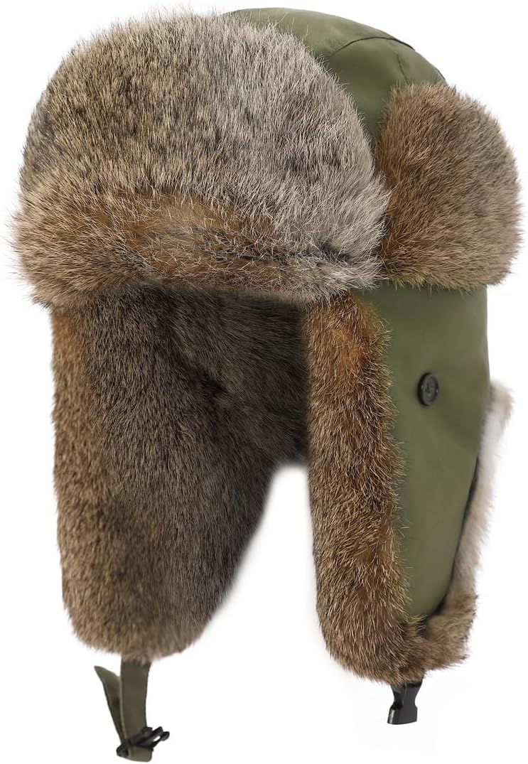 Harssidanzar Winter Hats Rabbit Fur Lined Warm Waterproof Hats for Men and Women CU606AUS