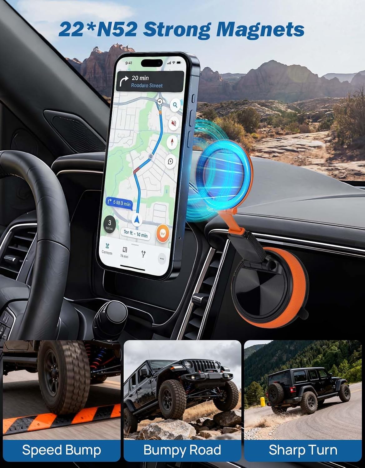 JOYTUTUS Magnetic Phone Holder Compatible with iPhone 12-17, 2-in-1 Orange image 3