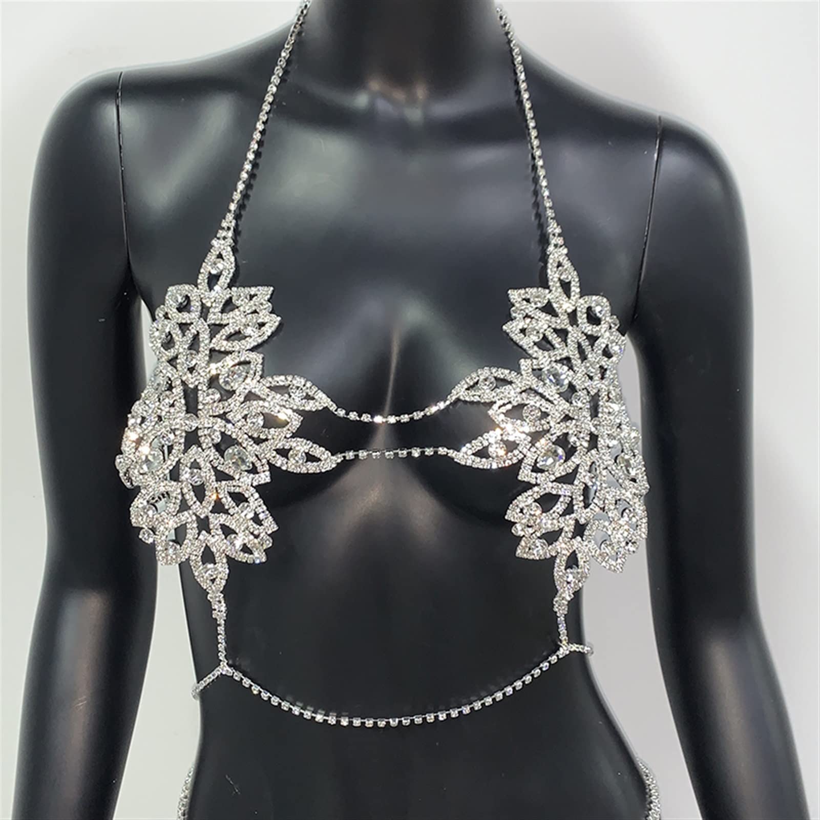 Chaînes de Corps Chaîne Paillettes Strass Bling Diamants Femmes Sexy Bijoux de Luxe Harnais Lien en Cristal (Une Couleur Or)