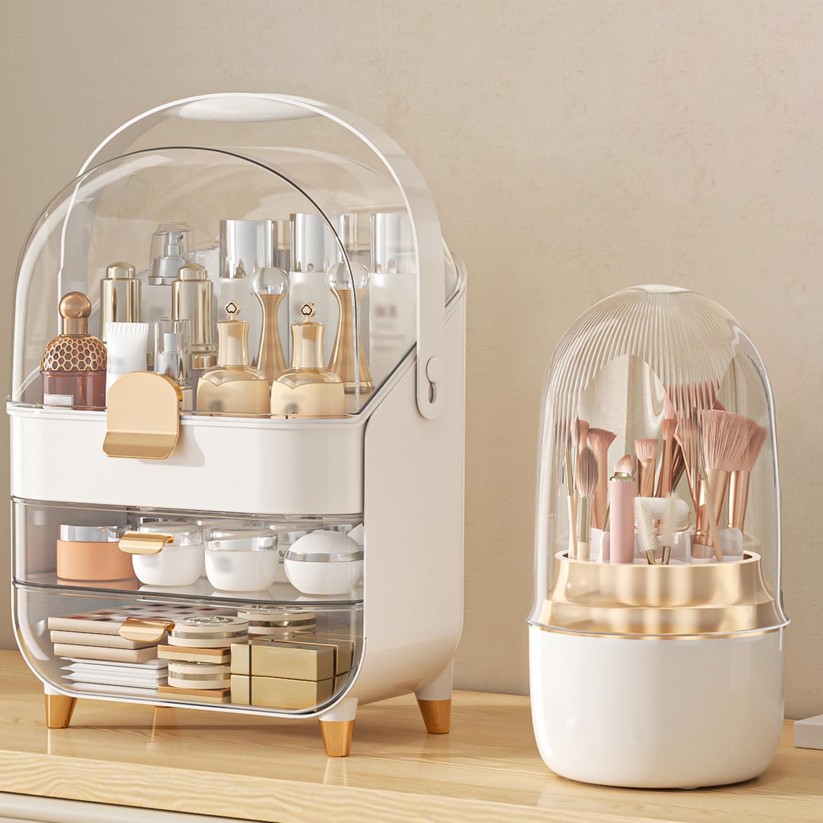 Organizer per trucchi, porta prodotti per la cura della pelle, organizer da bagno (con porta spazzole), scatola portaoggetti per cosmetici, regali per ragazze adolescenti, accessori alla moda per