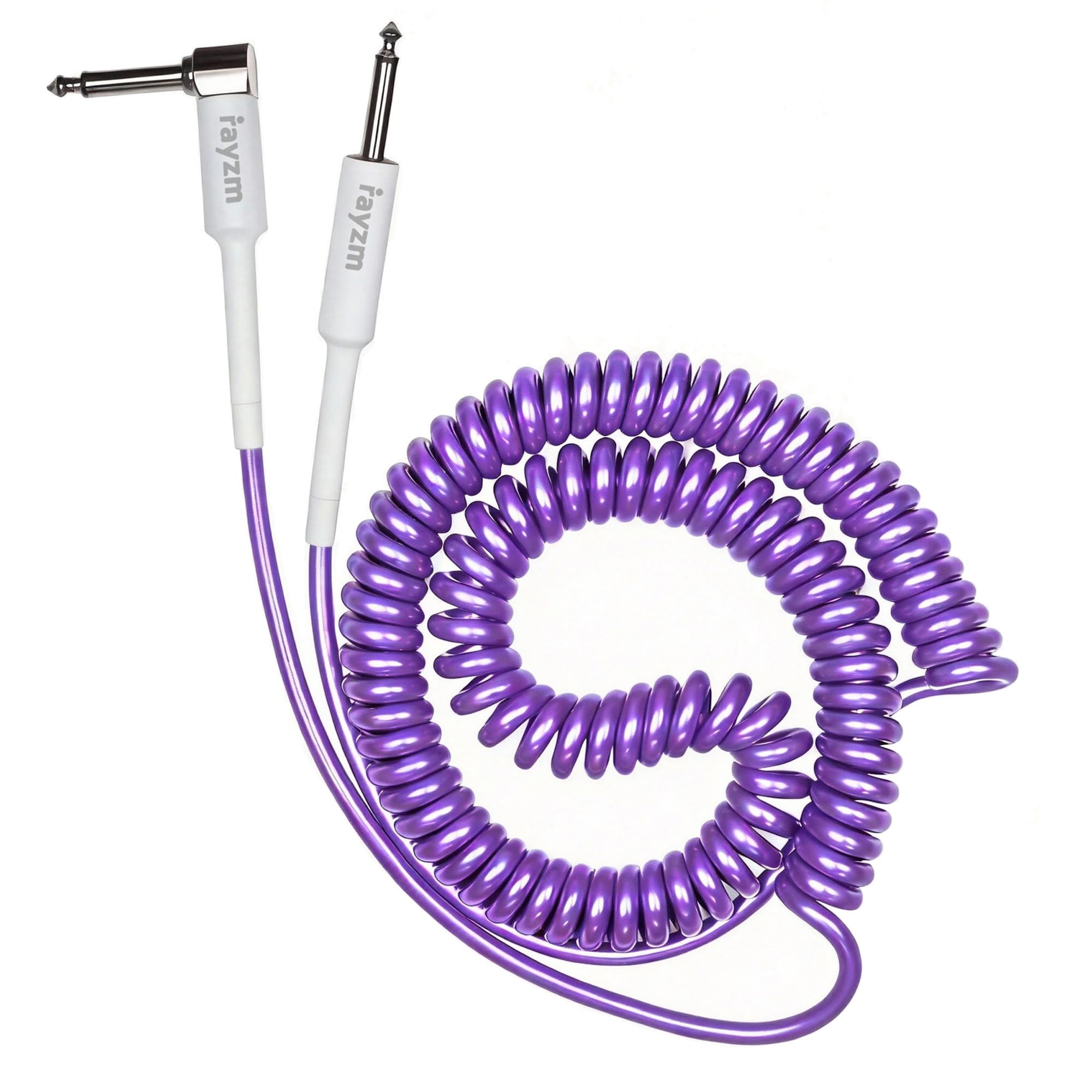 Rayzm Cable de Guitarra bobinado,Cable de Instrumento de 2 Metros en Espiral para Guitarra/Bajo, 6,35 mm Cable de Guitarra de Ángulo Recto (Púrpura)
