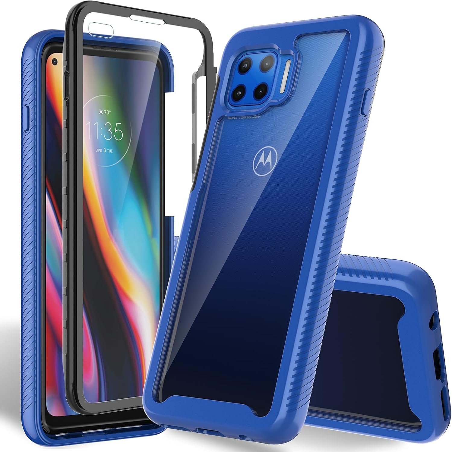 HATOSHI Compatible with Motorola Moto One 5G Case, Moto One 5G UW Case with Built in Screen Protector [Not for One 5G ACE], Military Grade Protection, Crystal Clear Back, Full-Body Phone Cover, Blue