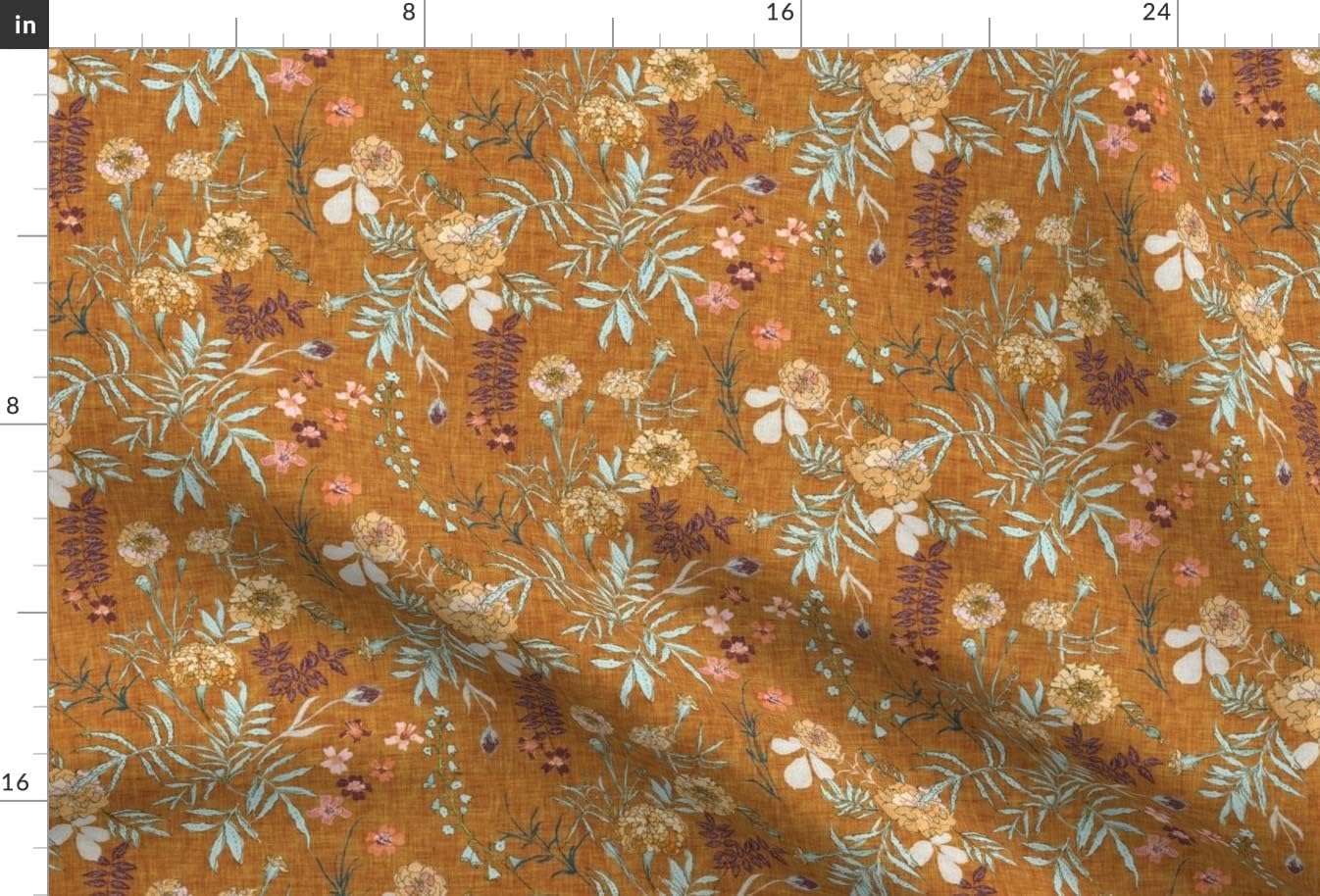 Spoonflower Fabric - Flower Yellow Gold Fall Autumn Floral Leaves Boho Mustard White Green Printed on Minky Fabric by The Yard - Sewing Baby Blankets Quilt Backing Plush