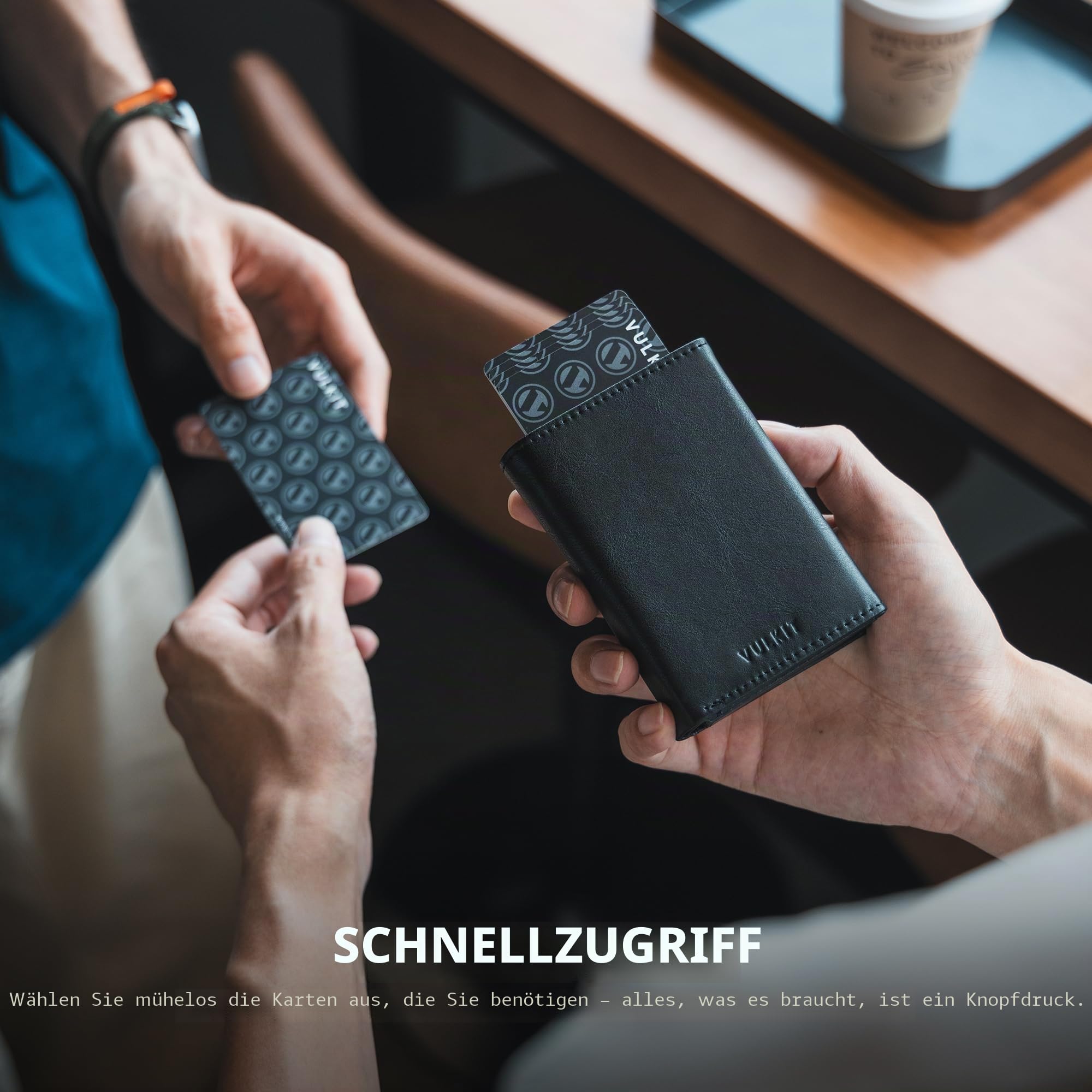 VULKIT Kreditkartenetui RFID-blockierende Pop-Up-Kartentasche aus Echtem Leder mit Geldscheinfach, Ausweisfenster, Münzfach und Magnetverschluss