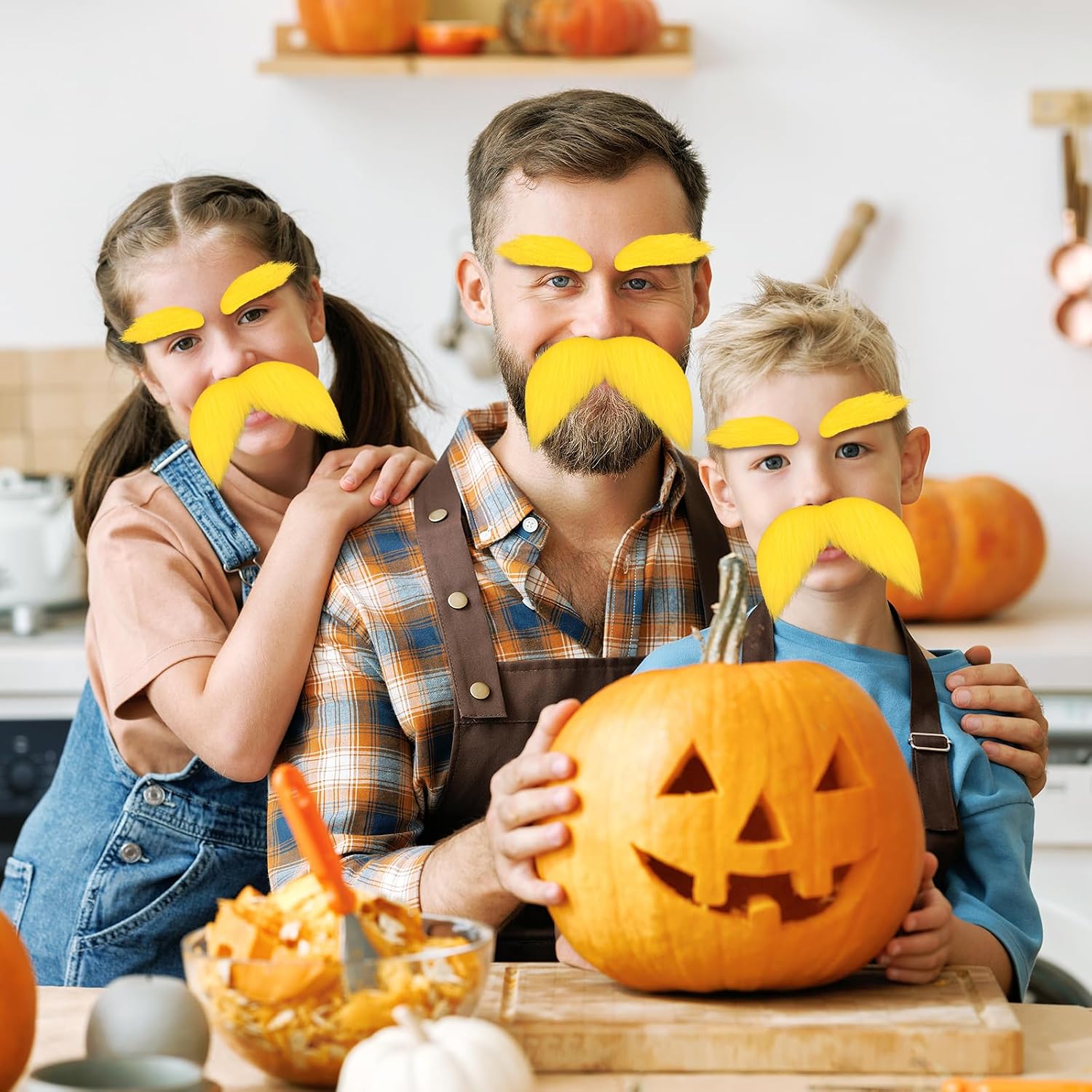 2 Packs Self-Adhesive Mustaches and Eyebrows, Funny Costume Accessories for Cosplay Halloween World Book Day Party