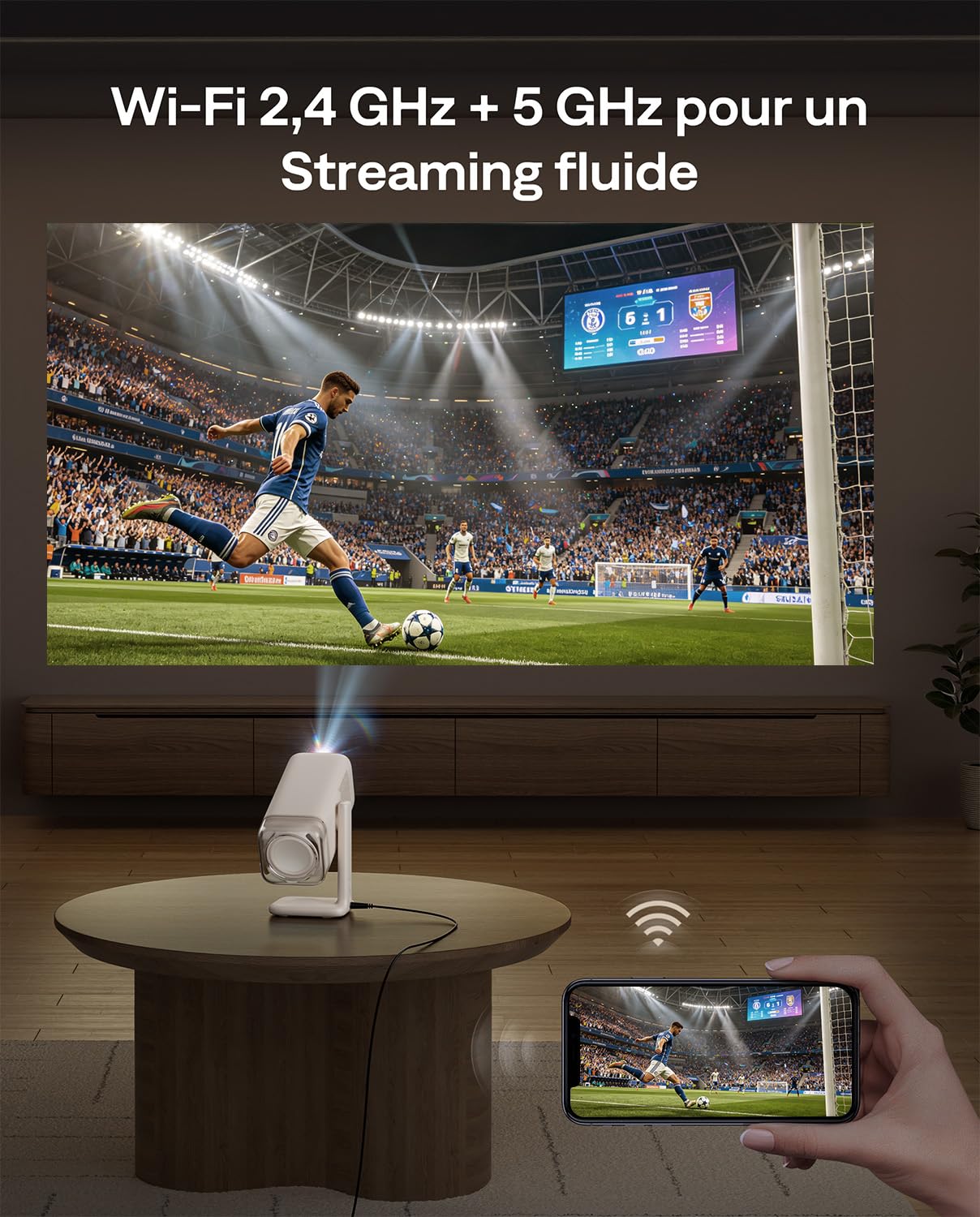 Aurzen Boom air Vidéoprojecteur avec Google TV & Netflix, Recharge USB-C | Retroprojecteur Portable d'extérieur, 4K compatible, Dolby Audio, autofocus TOF, Wi-Fi & Bluetooth, Blanc Crème