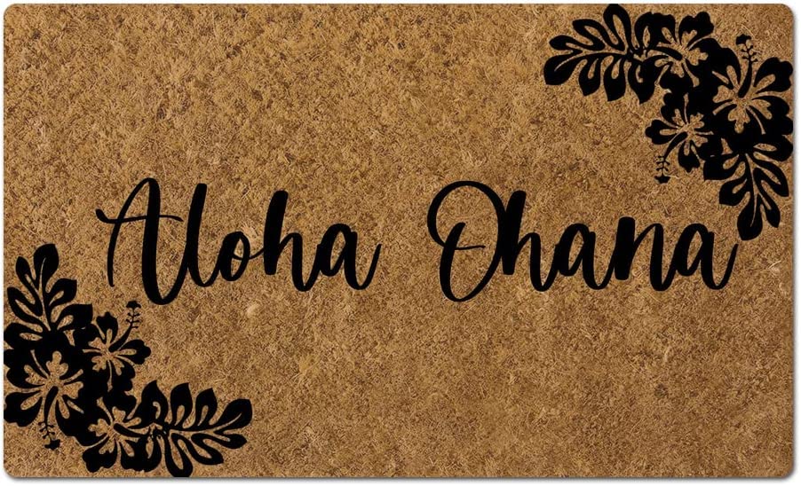 Aloha Ohana Doormat Hawaiian Welcome Mat Housewarming Gift Decoration Doormat Entrance Way Non-Slip Door Mats Front Indoor or Outdoor Living Room