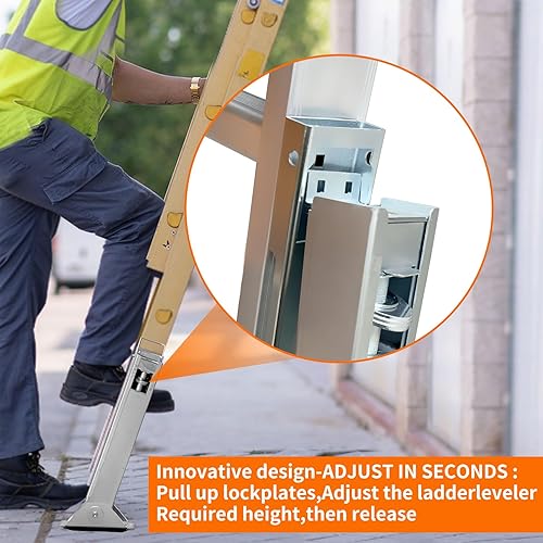 Miniatura 5 de Par de niveladores de escalera para escalera de extensión, nivelador de suelo de pierna de escalera de extensión ajustable, con poste de acero con